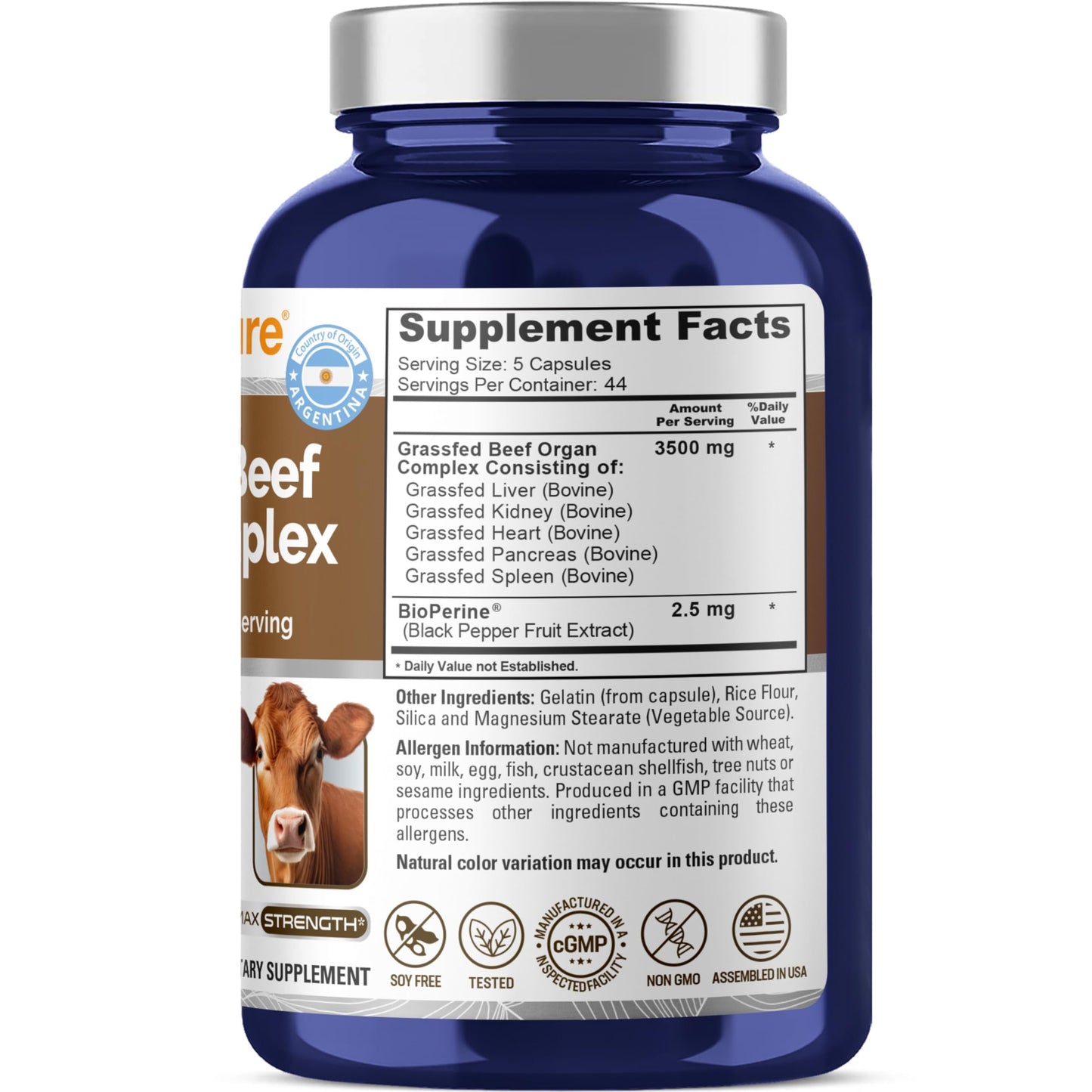NusaPure Grass Fed Beef Liver Extract Capsules, 220 Count