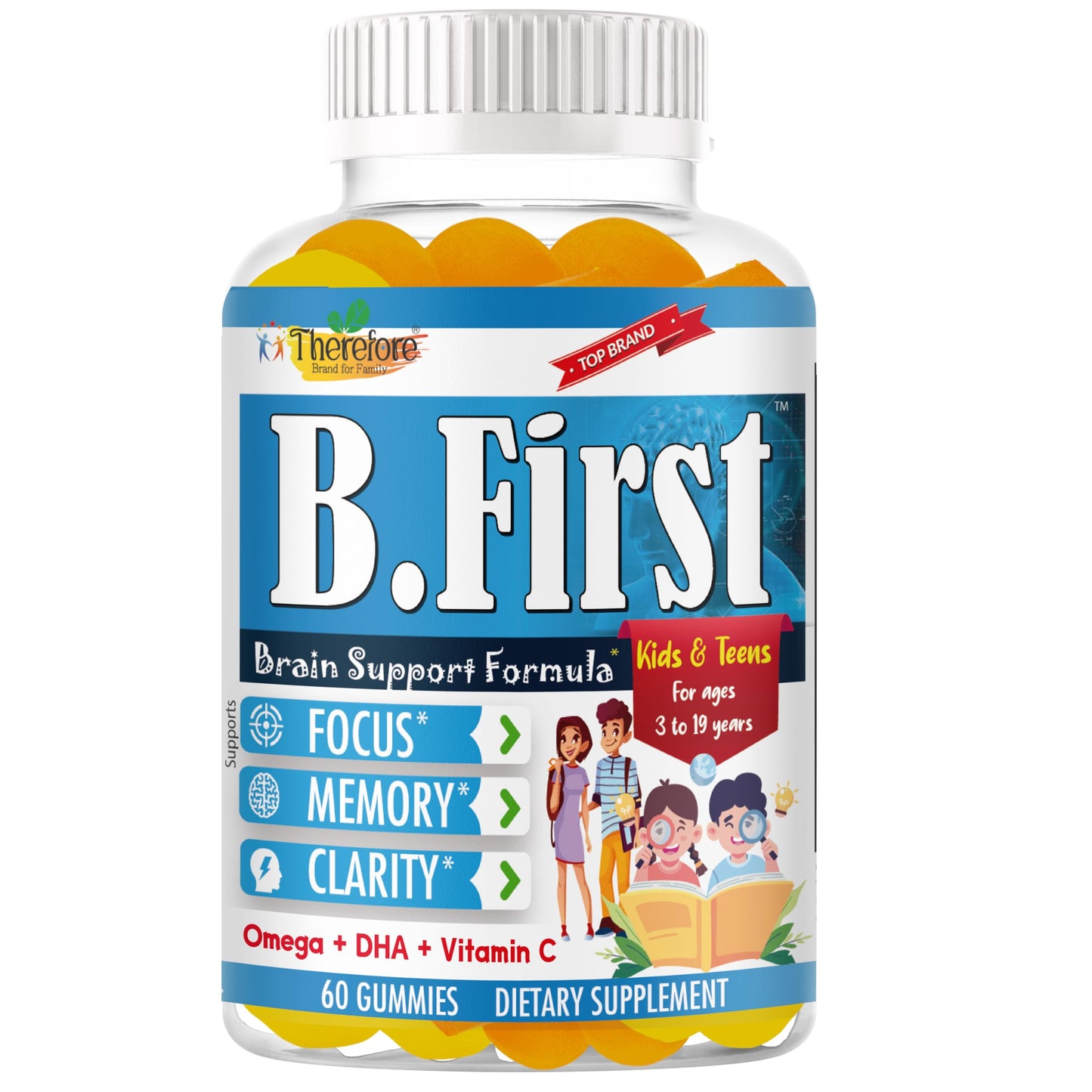 Therefore B.First Brain Focus Gummies for Kids & Teens 60 Count