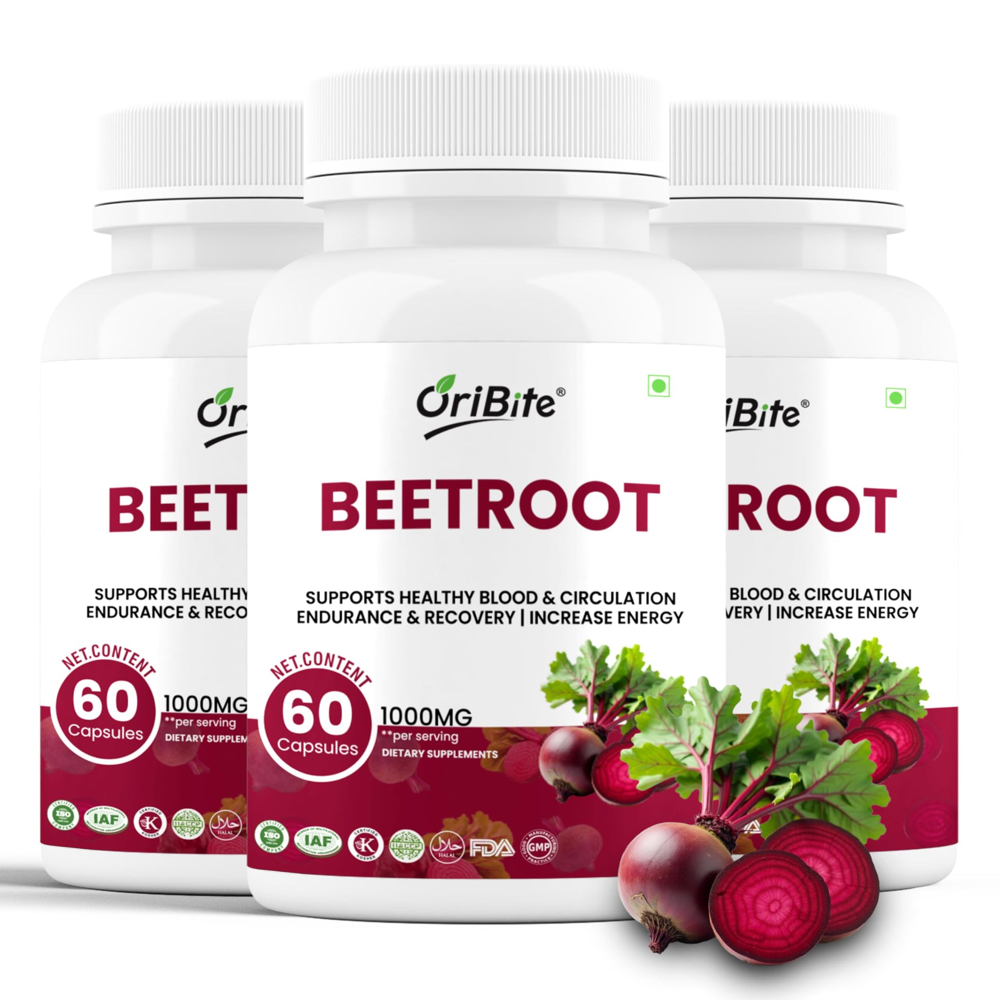 ORIBITE Beetroot 1000mg Capsules, 60 Count