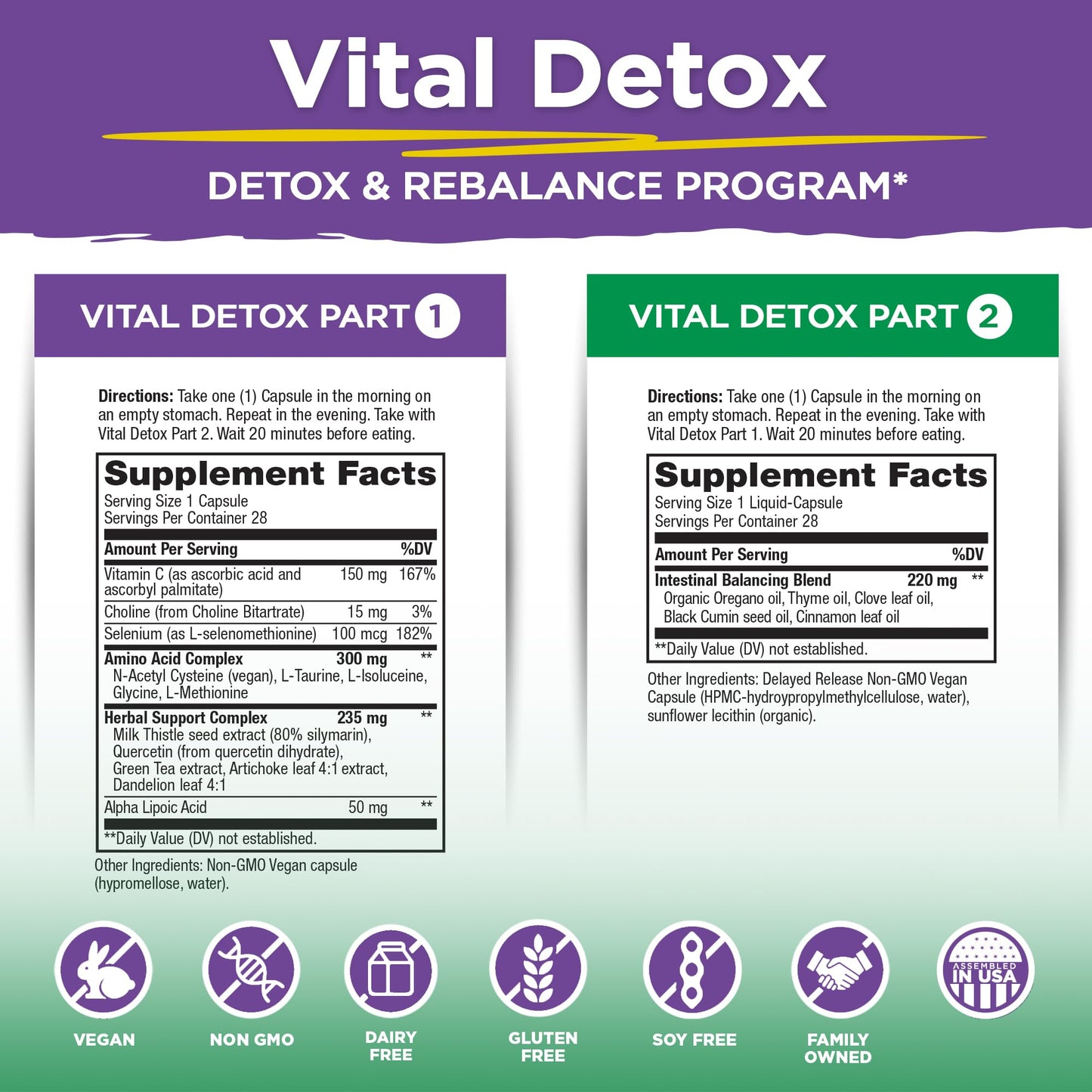 Vital Planet Vital Detox with Milk Thistle, Quercetin, Alpha Lipoic Acid, Choline, and Herbs Capsules, 56 Count