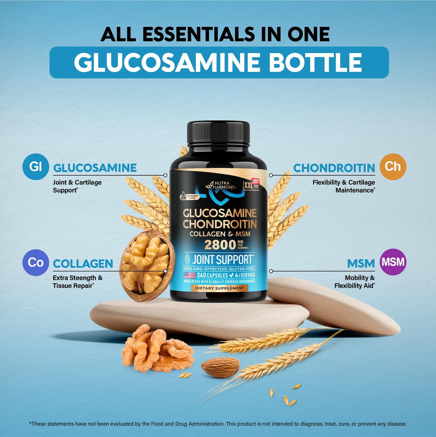 NUTRAHARMONY Glucosamine Chondroitin MSM Collagen 240 Capsules