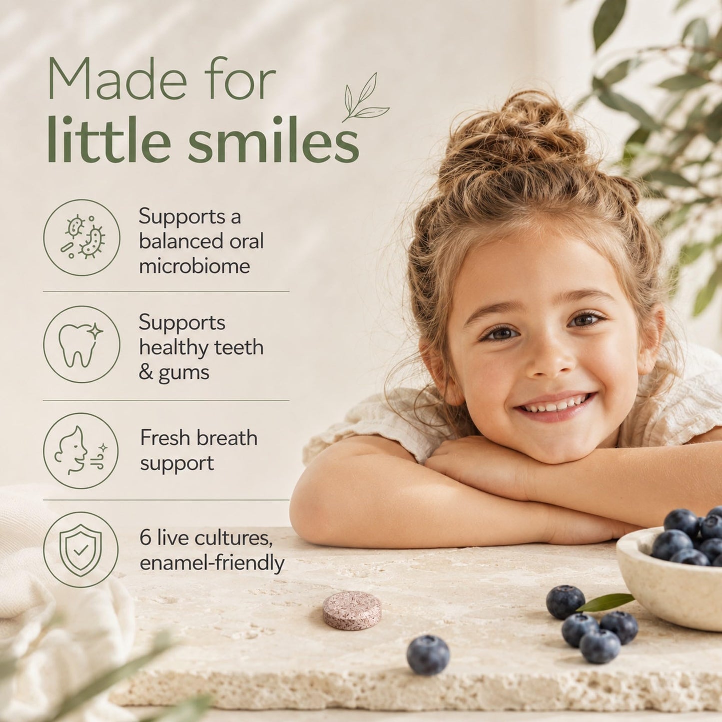 Dental Rituals Dentabiom Kids Oral Probiotics – Fresh Breath & Healthy Teeth for Kids, Sugar-Free Blueberry Chewable Tablets, 30 Tablets