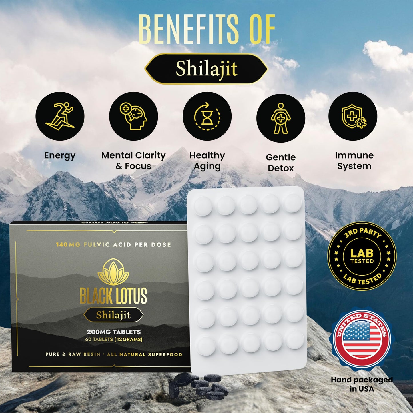 Black Lotus Shilajit Shilajit Resin Tablets, 60 Tablets