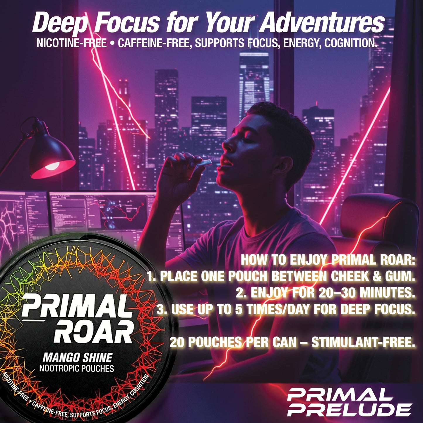 Primal Prelude Mango Mushroom Nootropic with Lion's Mane, 100 Tablets