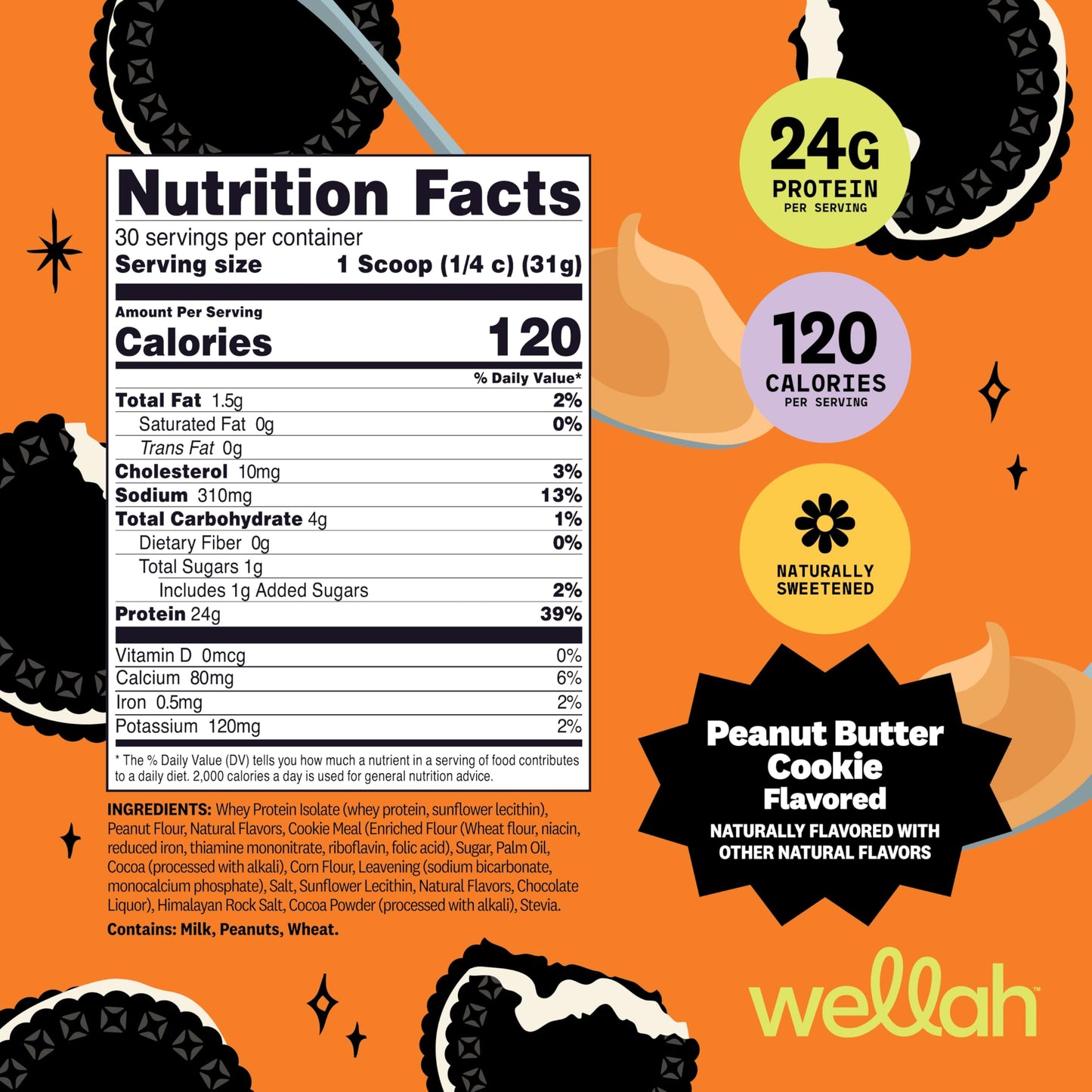 Wellah Grass-Fed Whey Protein Isolate Powder (Peanut Butter Cookie) 33.3 Servings