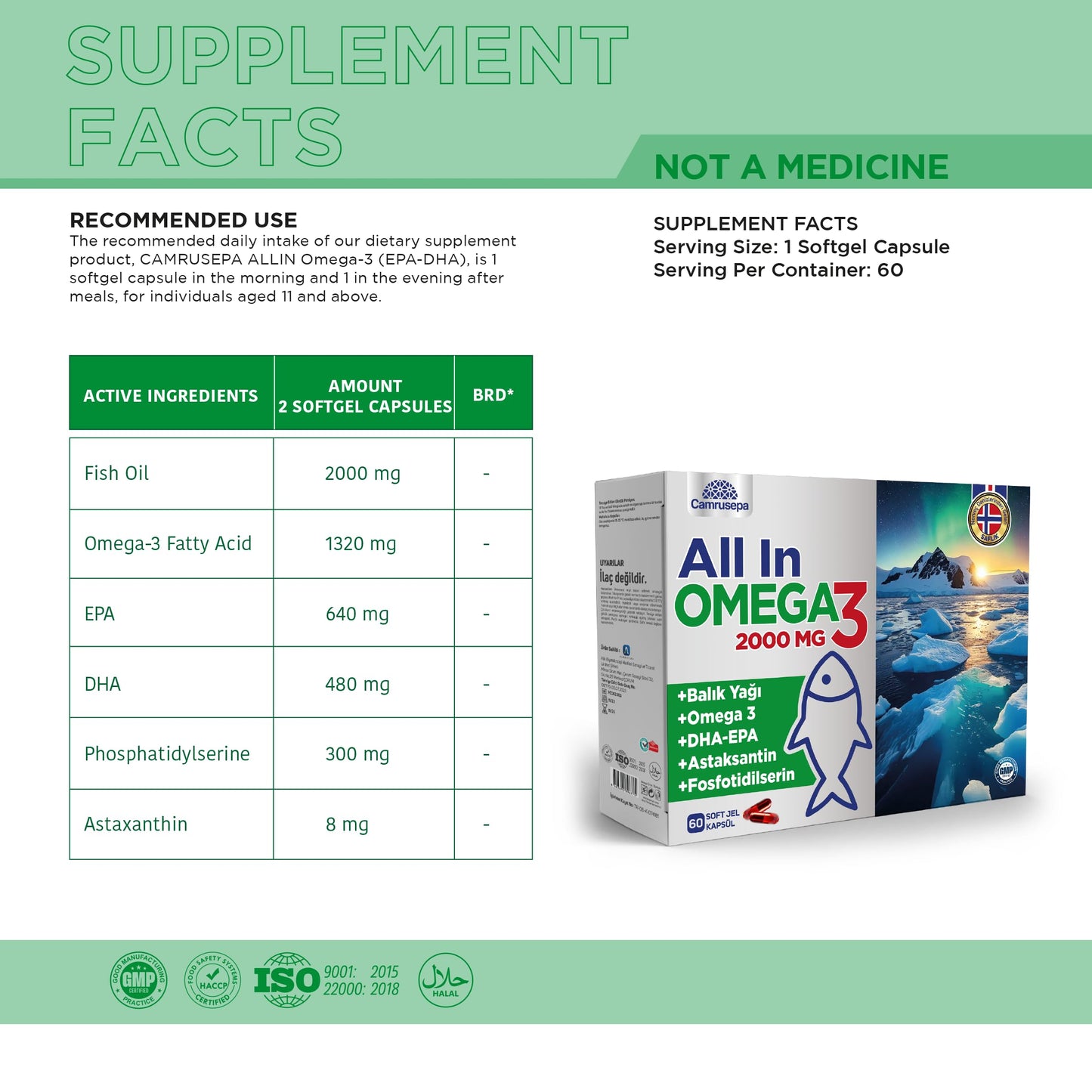 Camrusepa All in Omega-3 Capsules 60 Count