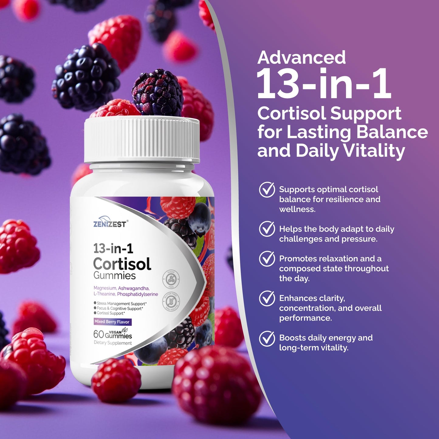 ZeniZest Cortisol Reducer Gummies 60 Count