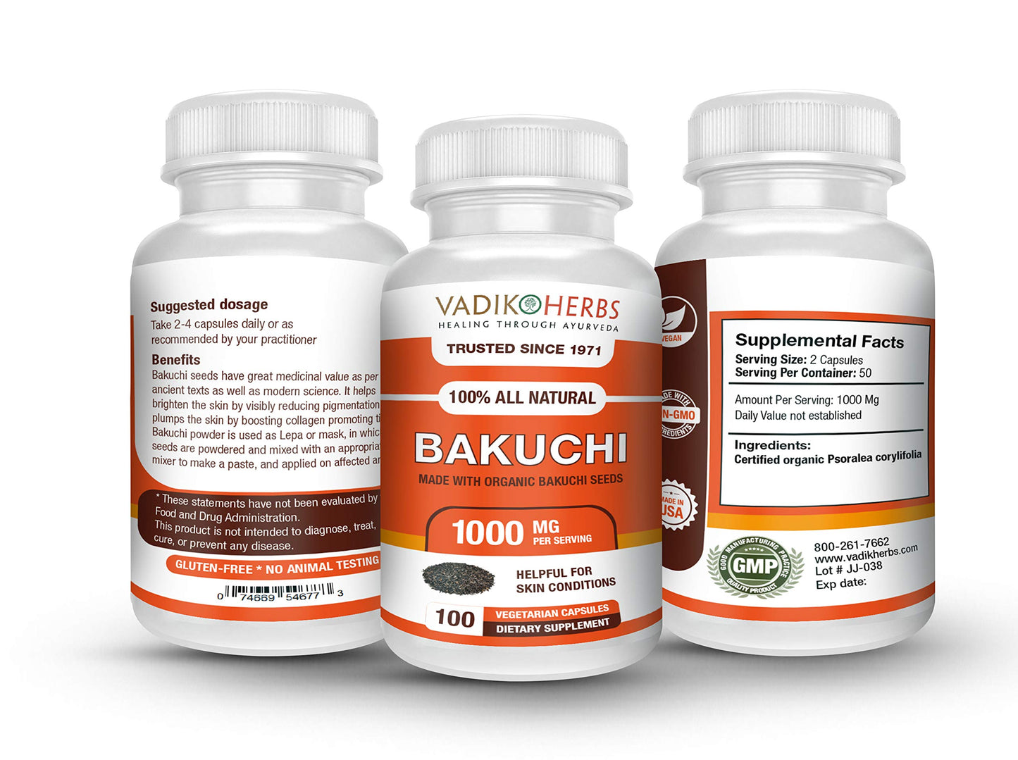 Vadik Herbs Bakuchi (Psoralea corylifolia) Capsules, 300 Capsules