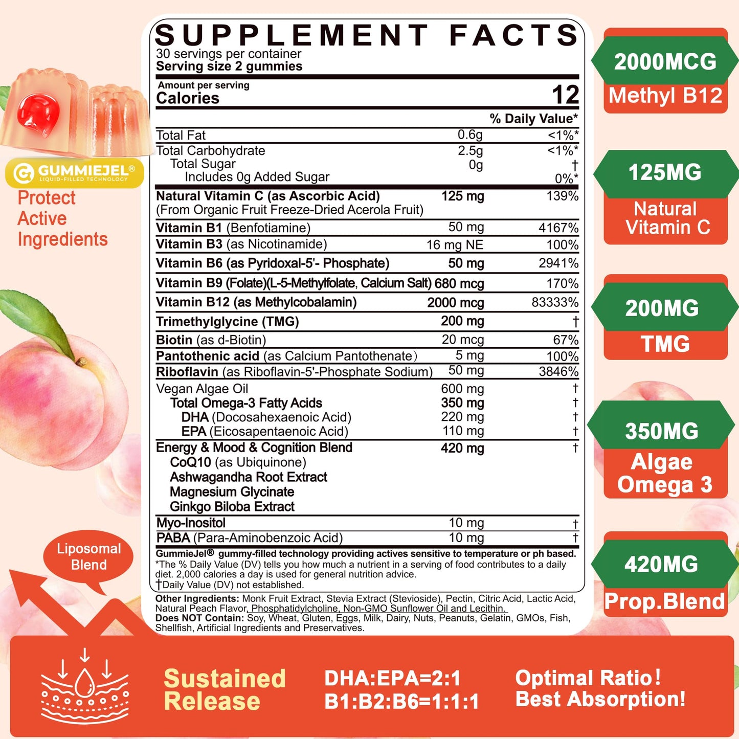 LILICARE Liposomal L-Theanine Gummies & Super Methylated Vitamin B Complex Gummies, 180 Gummies