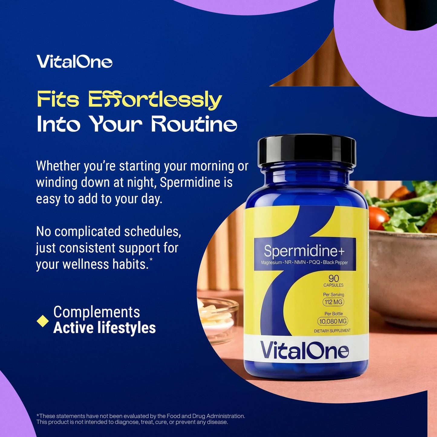 VitalOne Spermidine 12mg Supplement with NR, NMN, PQQ, Magnesium Bisglycinate & Black Pepper Extract Nicotinamide Riboside Blend Cellular Energy Support Capsules 90 Count