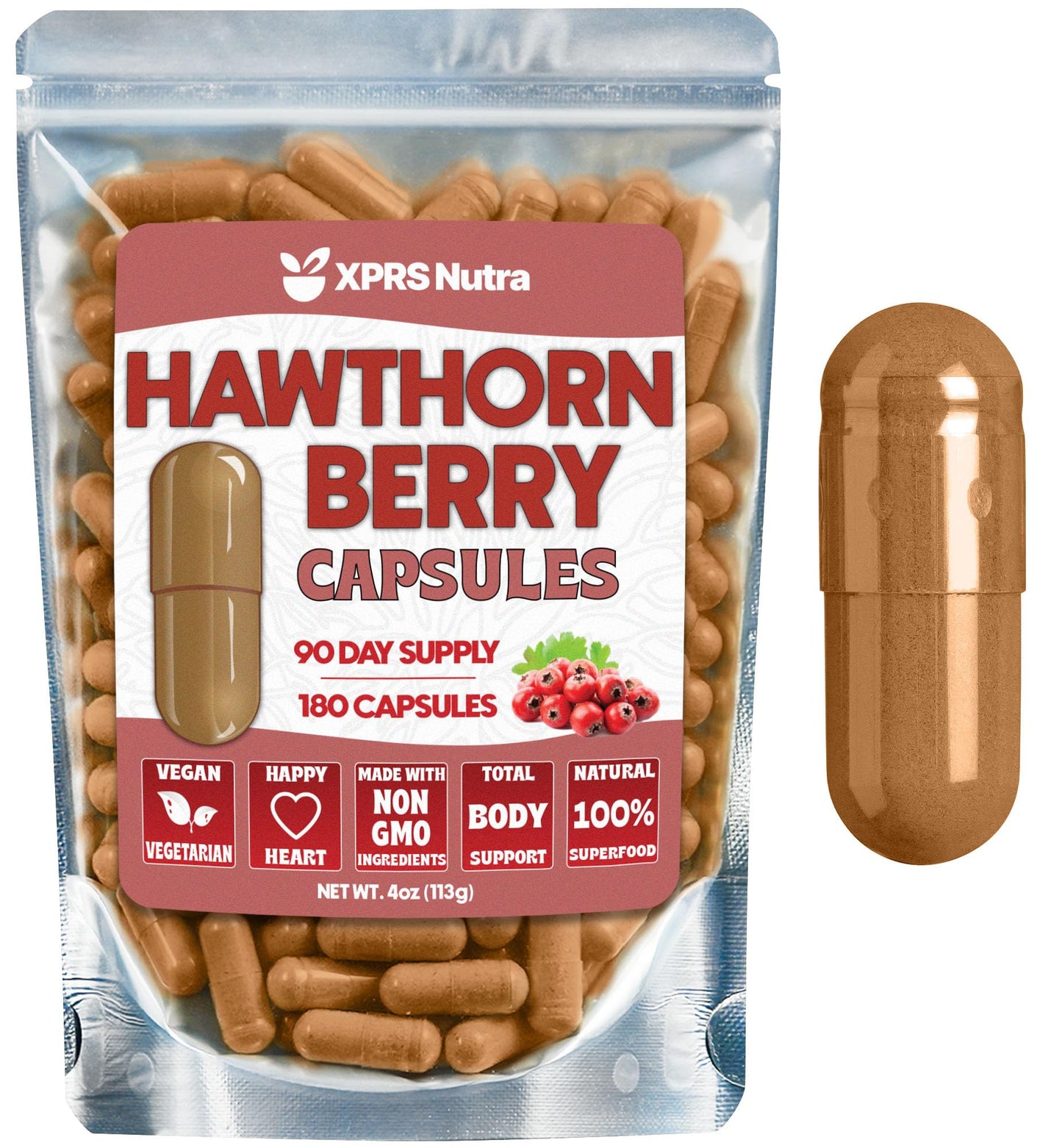 XPRS Nutra Hawthorn Berry Capsules, 180 Count