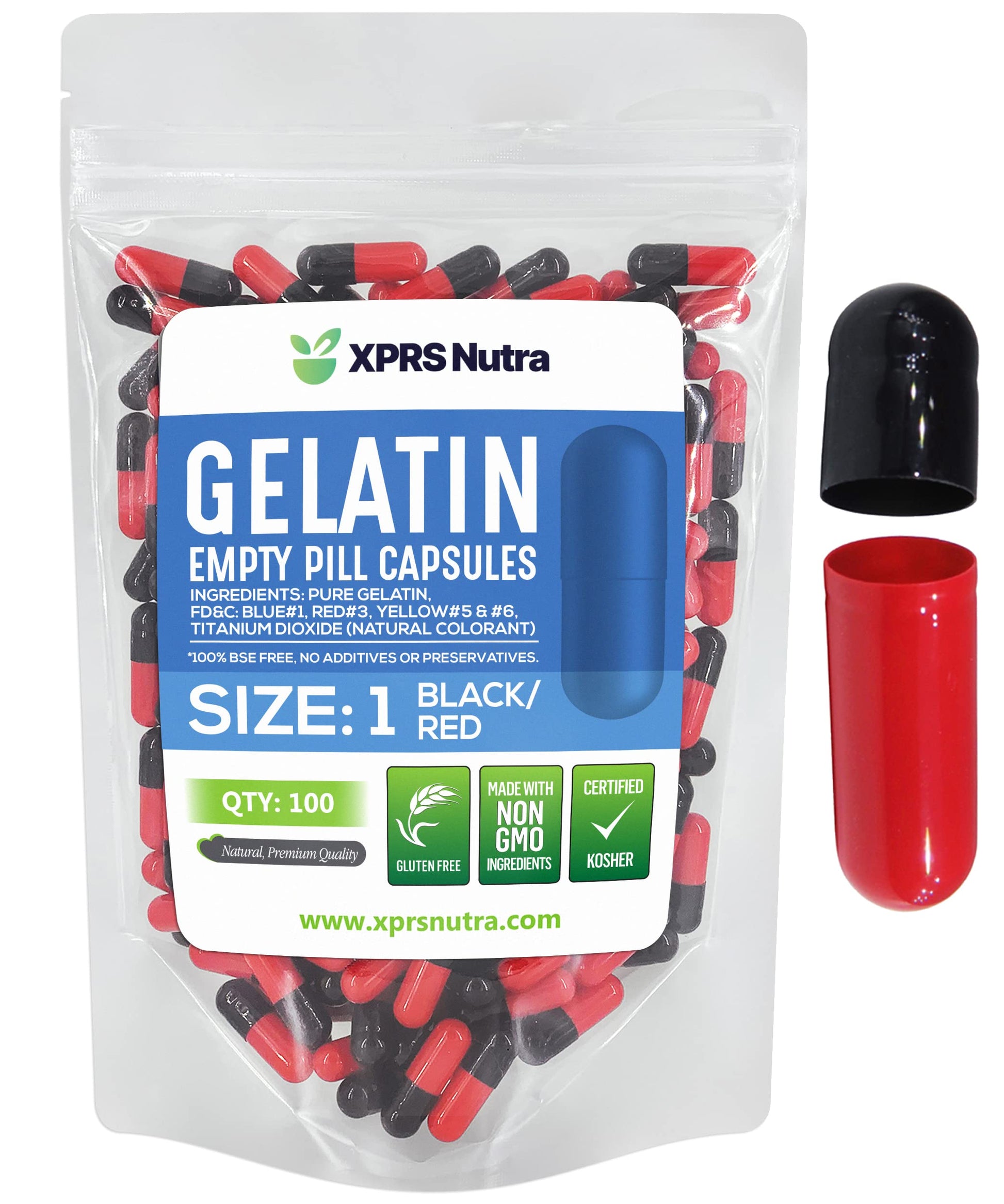 XPRS Nutra Size 1 Empty Gelatin Capsules, 100 Count