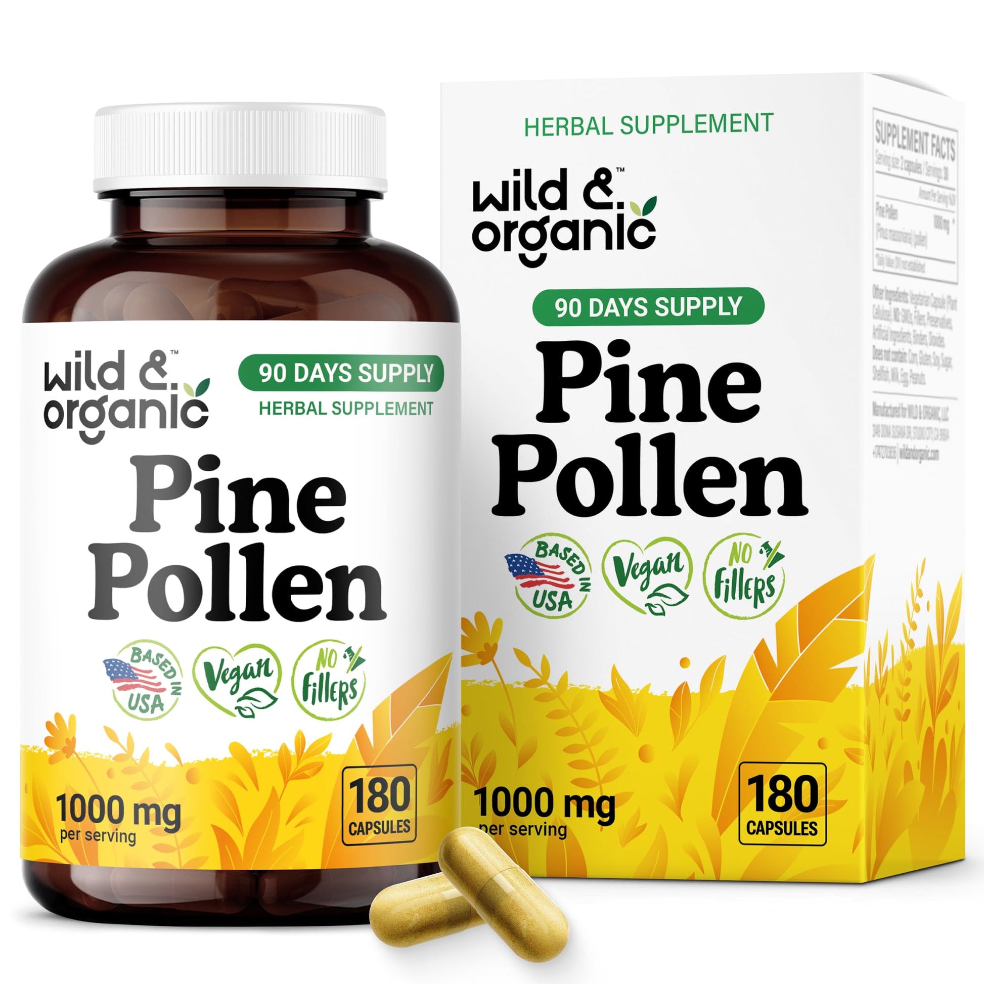 Wild & Organic Pine Pollen for Men Capsules, 180 Capsules