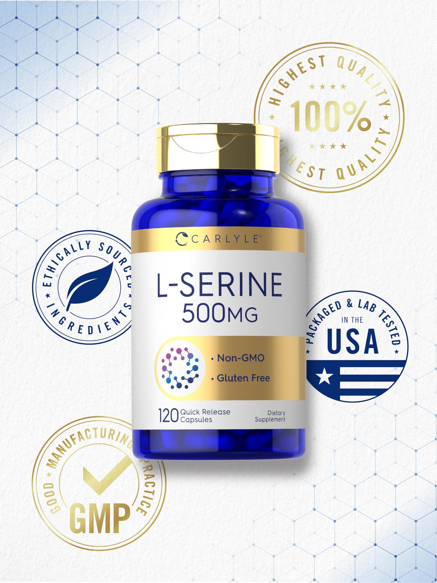 Carlyle L-Serine Capsules 500 mg, 120 Count