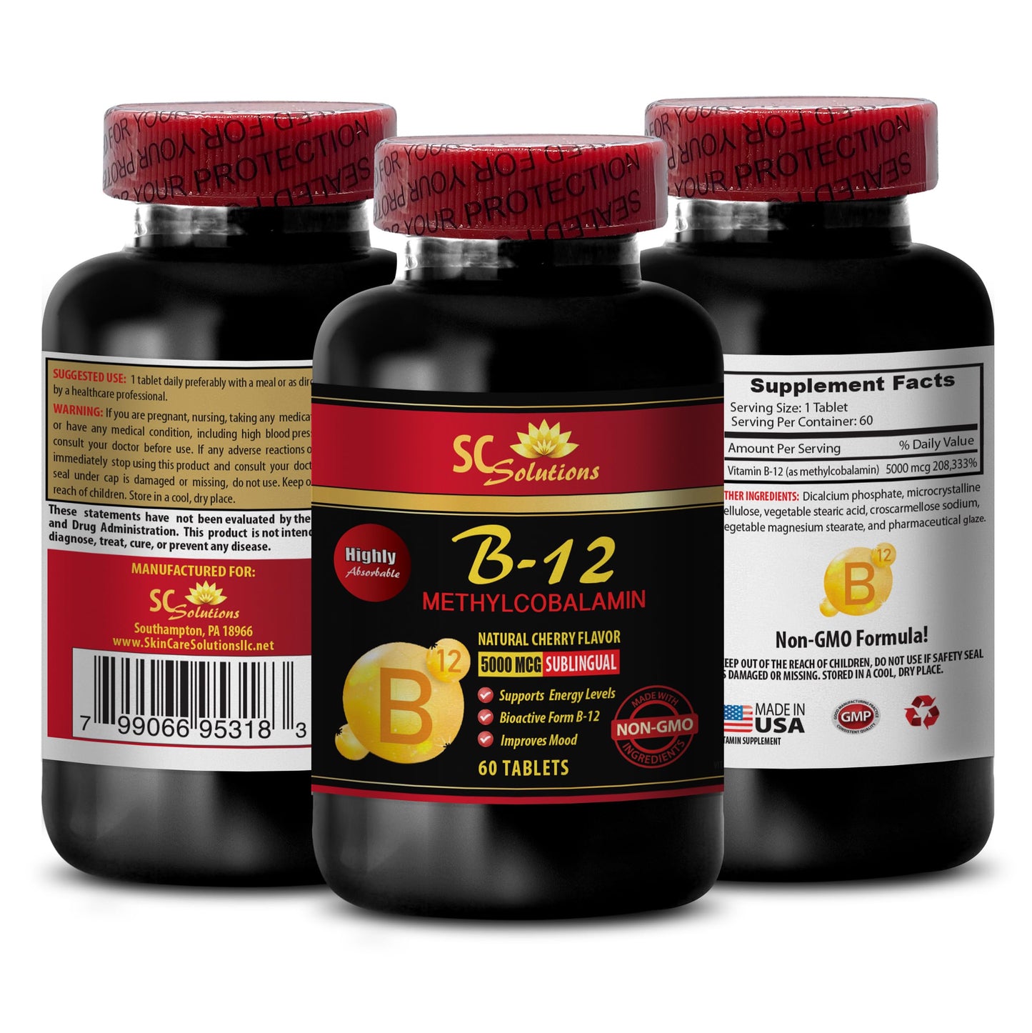SKIN CARE SOLUTIONS Vitamin B12 Methylcobalamin 5000 mcg Tablets, 180 Count
