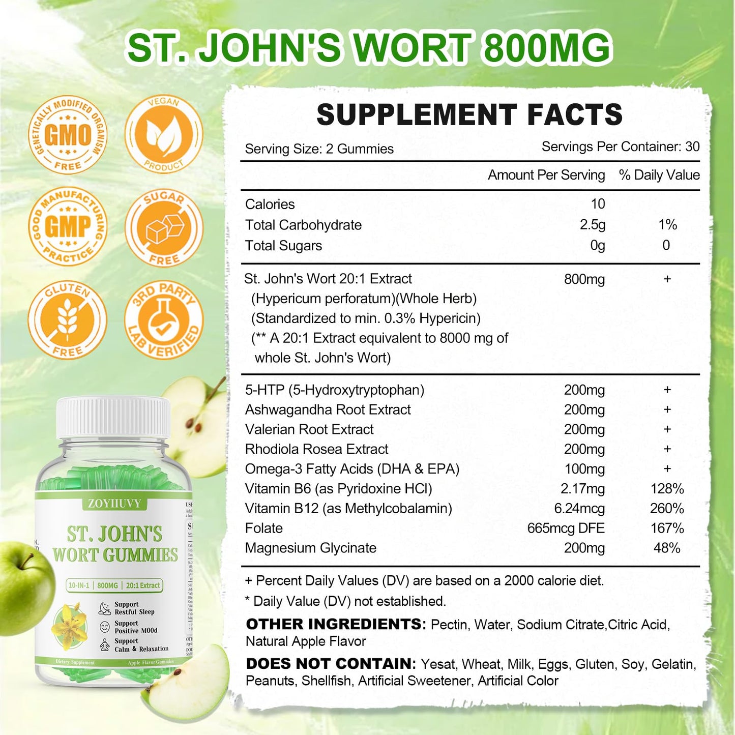 ZOYIIUVY St John's Wort Gummies 800mg 60 Count