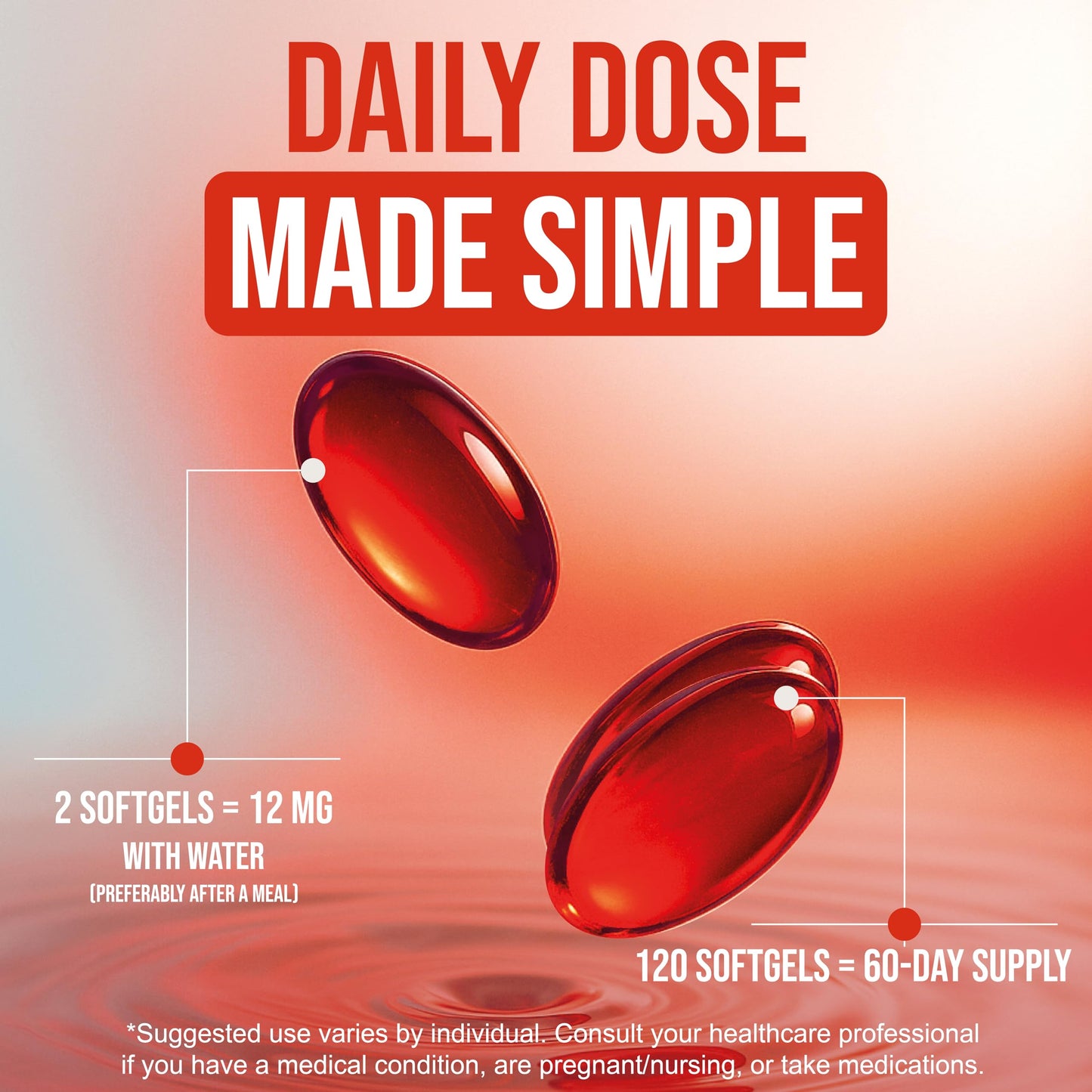 BEYOND LONGEVITY Astaxanthin 12mg Antioxidant Supplement from Microalgae Softgel 120