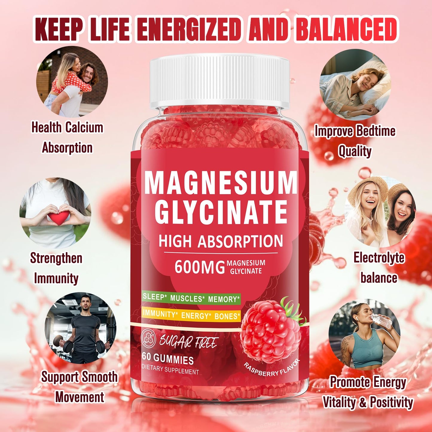 AEQNJV Magnesium Glycinate Gummies 600mg 60 Count