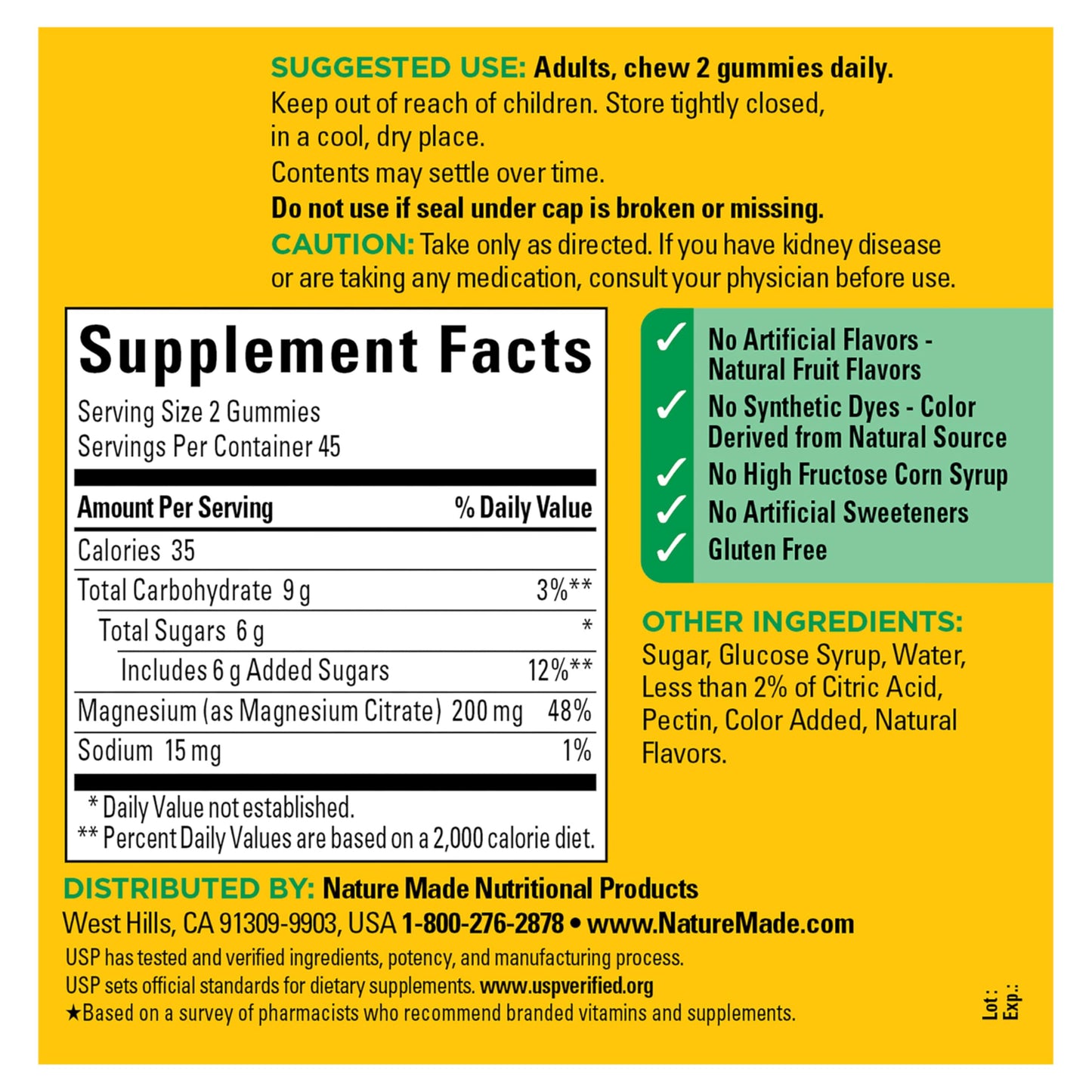 Nature Made High Absorption Magnesium Citrate 200mg per Serving Gummies 90