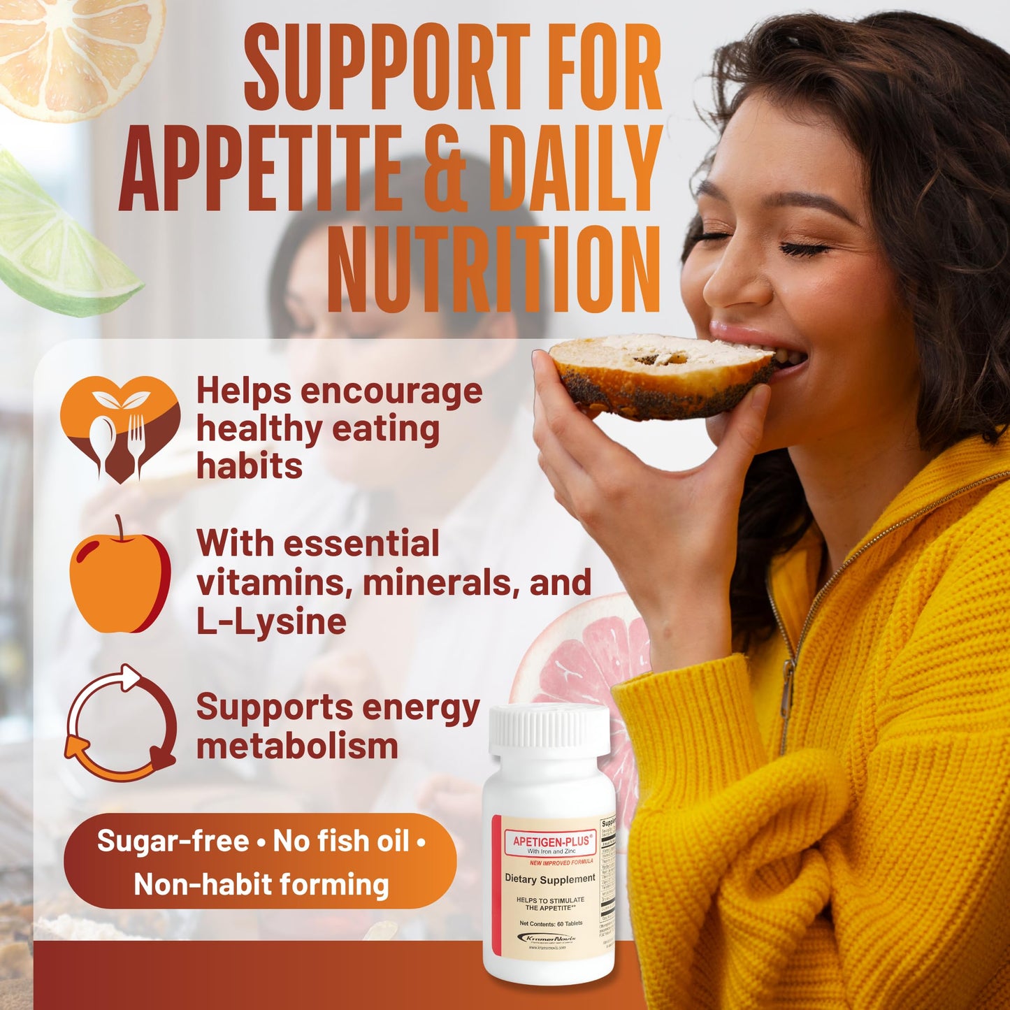 Apetigen Appetite Stimulant for Weight Gain – Multivitamin with Iron, Zinc, L-Lysine & B-Complex – Appetite Booster Tablets for Adults & Kids 12+ – Sugar Free, No Fish Oil, 60 Tablets