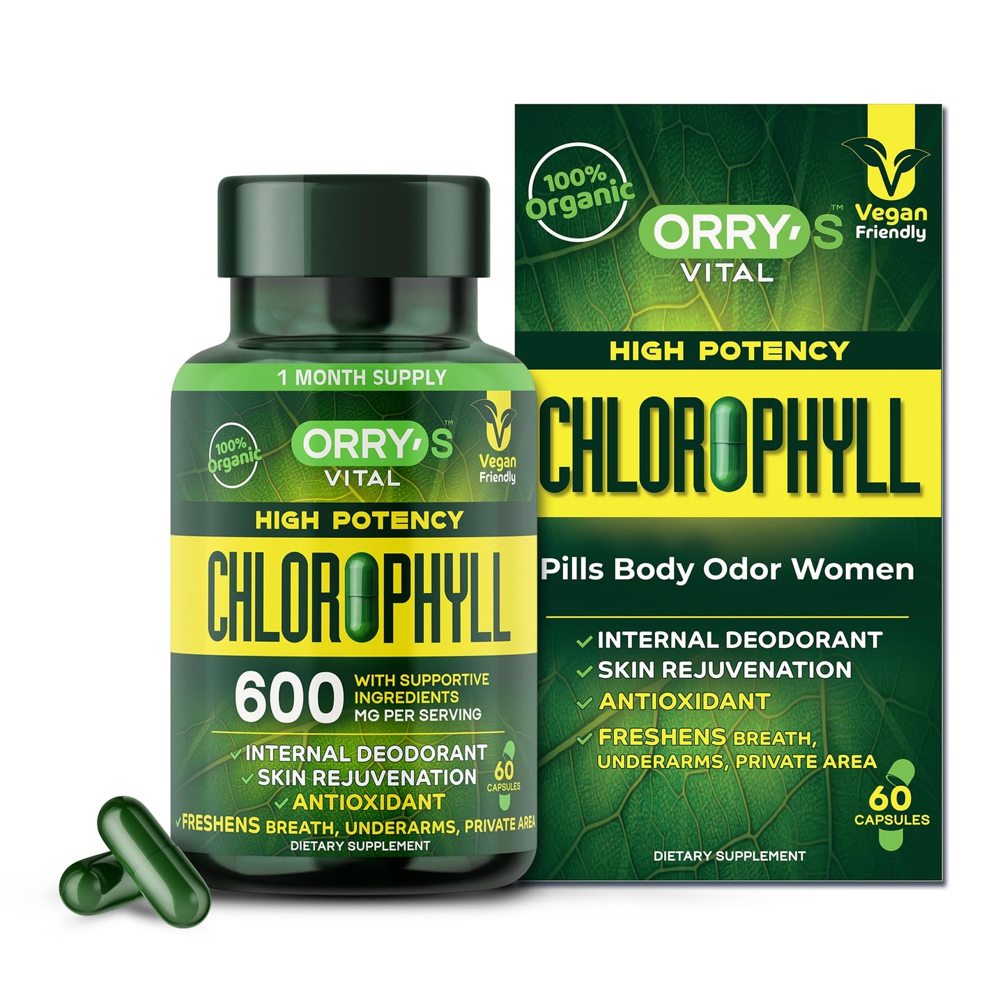Orry's Vital 600mg Organic Chlorophyll Capsules 60 Count