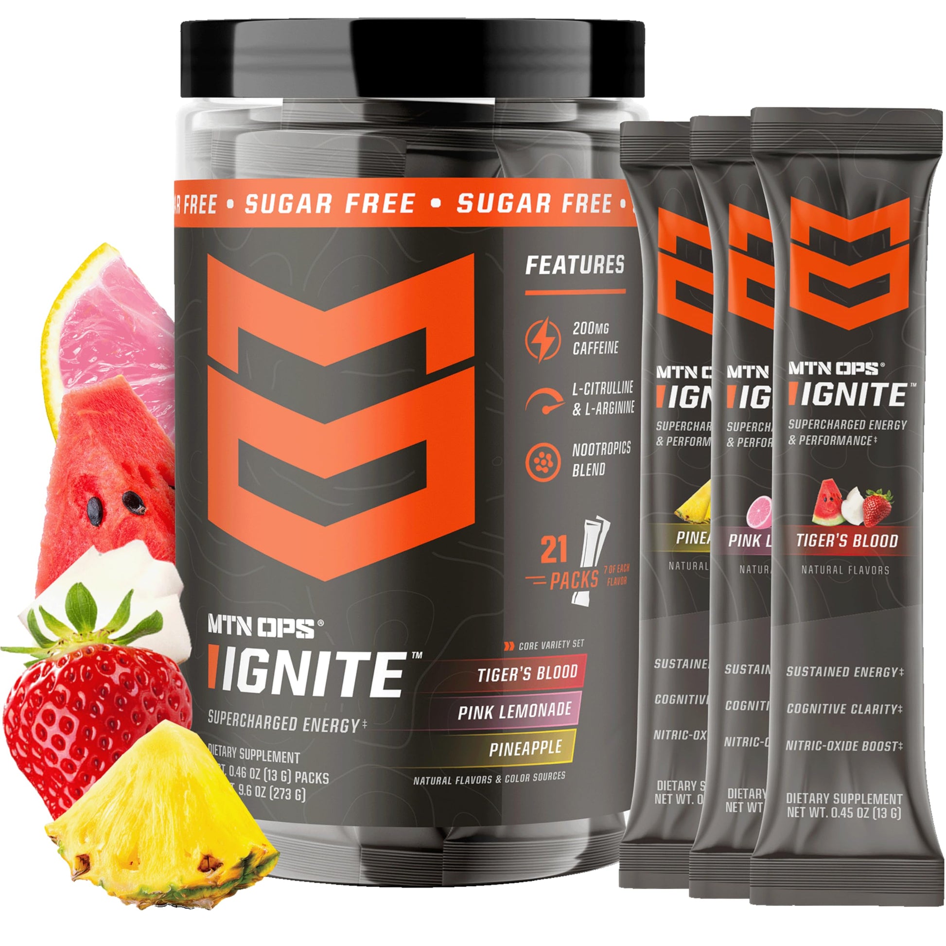 MTN OPS Ignite Energy Powder Zero Sugar Core Flavor Variety Pack 9.2 Trail Packs - 20 Sachets