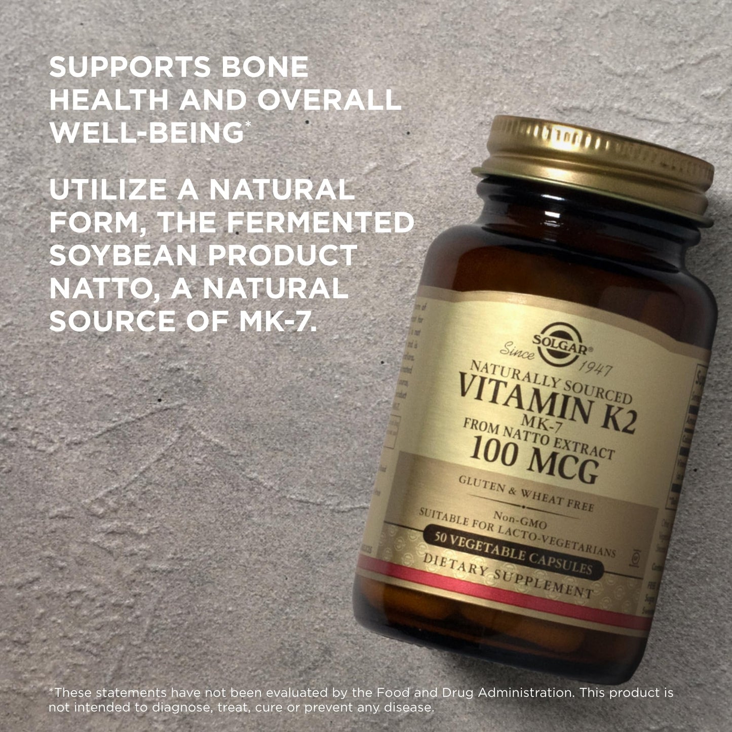 Solgar Naturally Sourced Vitamin K2 (MK-7) 100 mcg Capsules, 200 Servings