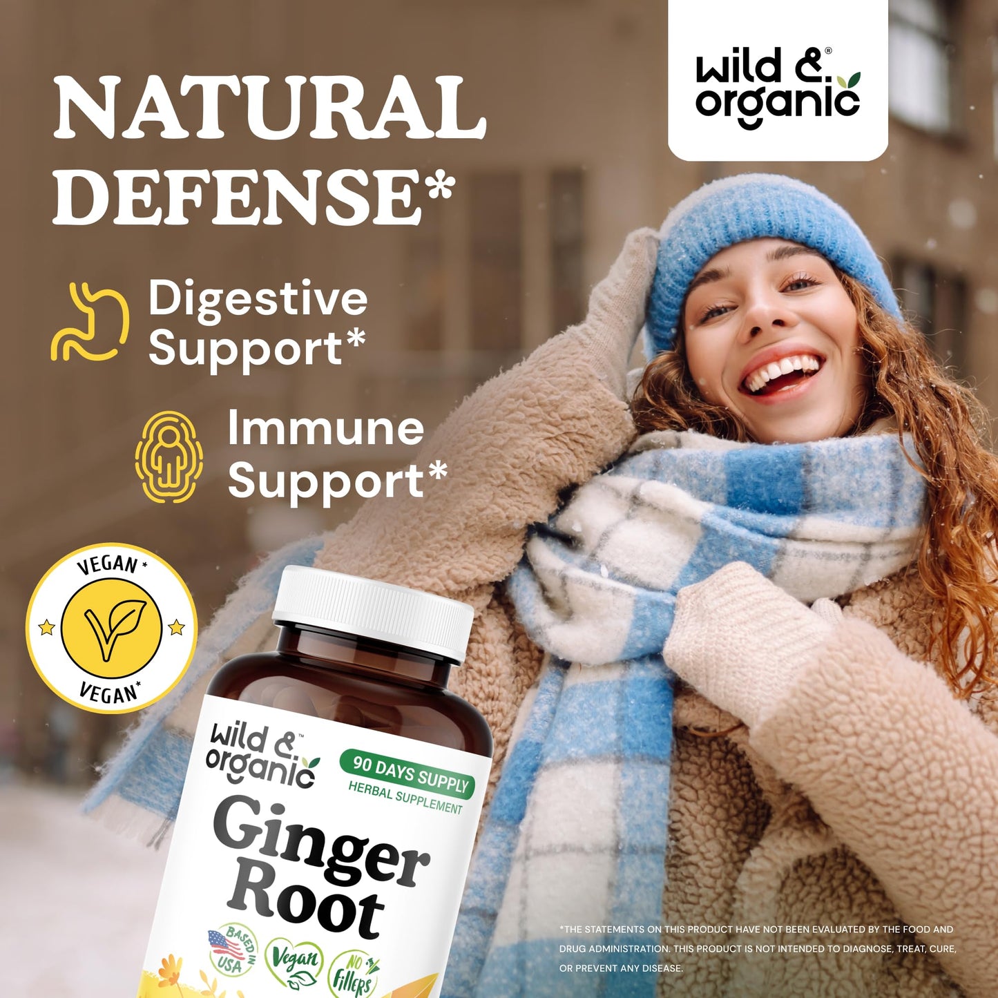 Wild & Organic Ginger Root Capsules 180 Count
