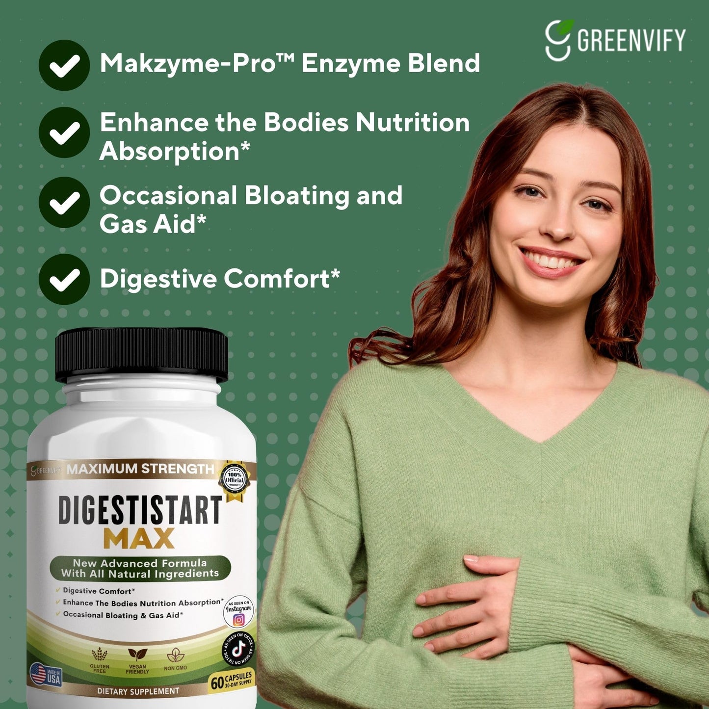 GREENVIFY Digestive Start Max Supplement Capsule, 60 Count