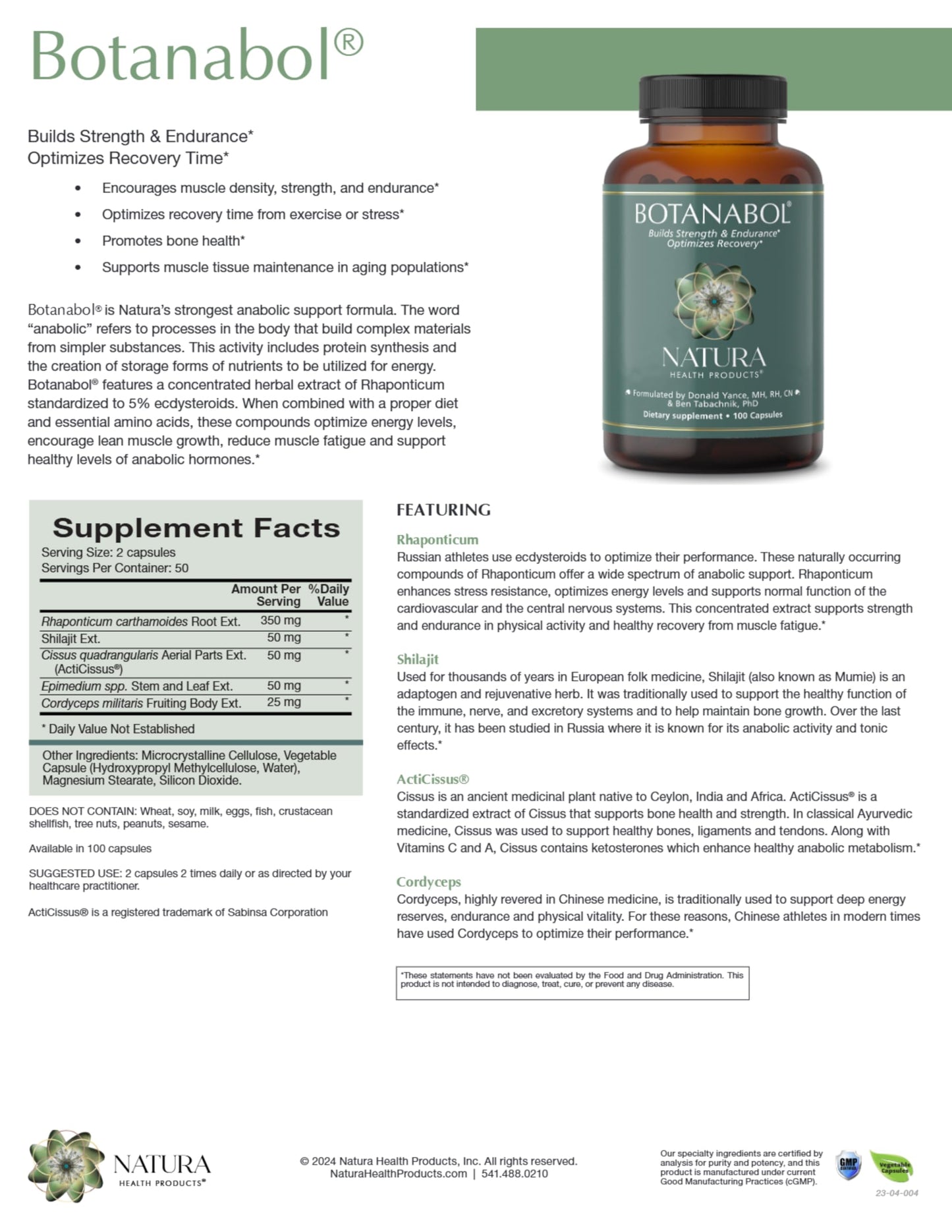 Natura Health Products Botanabol Rhaponticum & Shilajit Strength Capsules 100