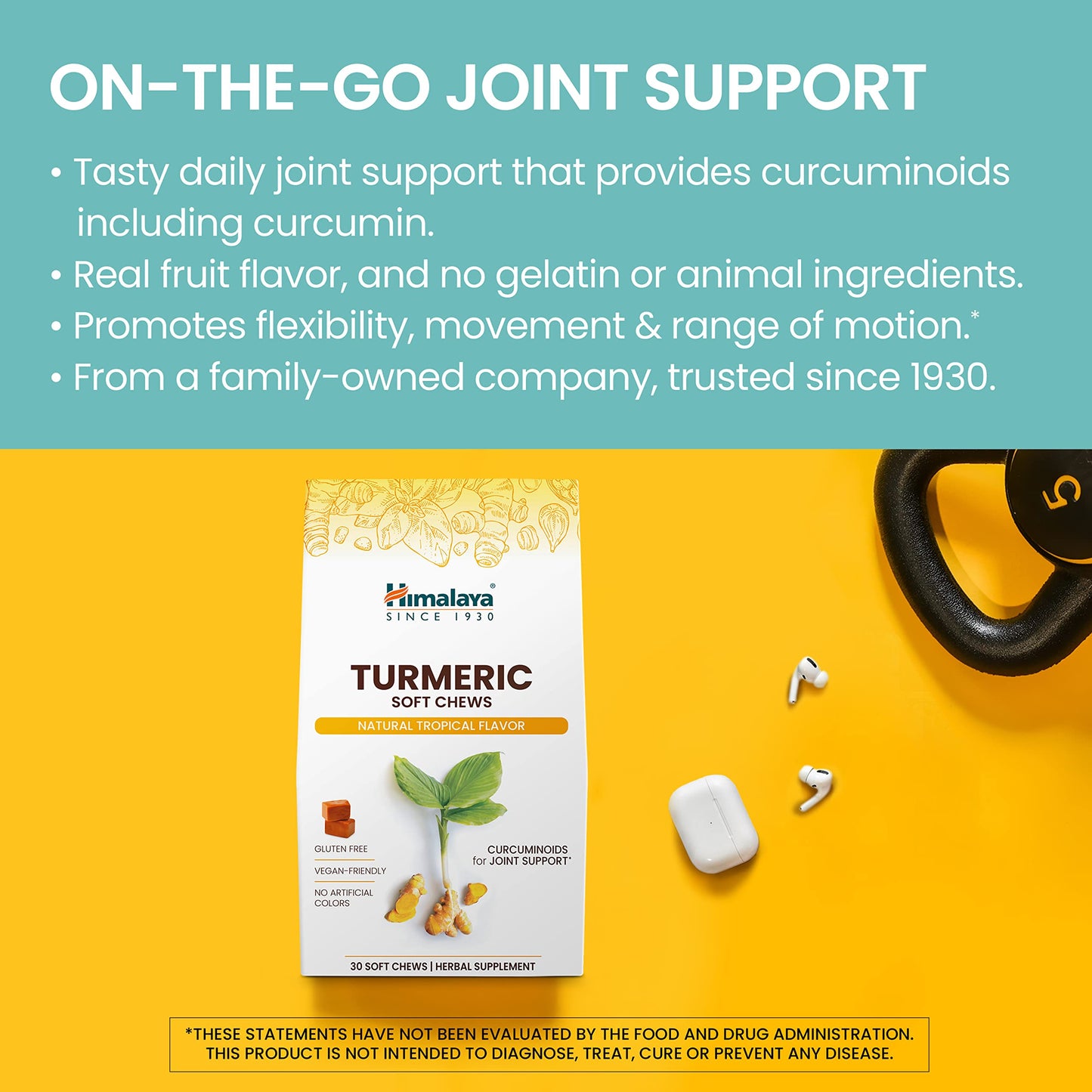 Himalaya Turmeric Chews with Curcumin for Healthy Joint Support and Optimum Flexibility & Mobility, 300 mg Extracts per Serving, 30 Chews