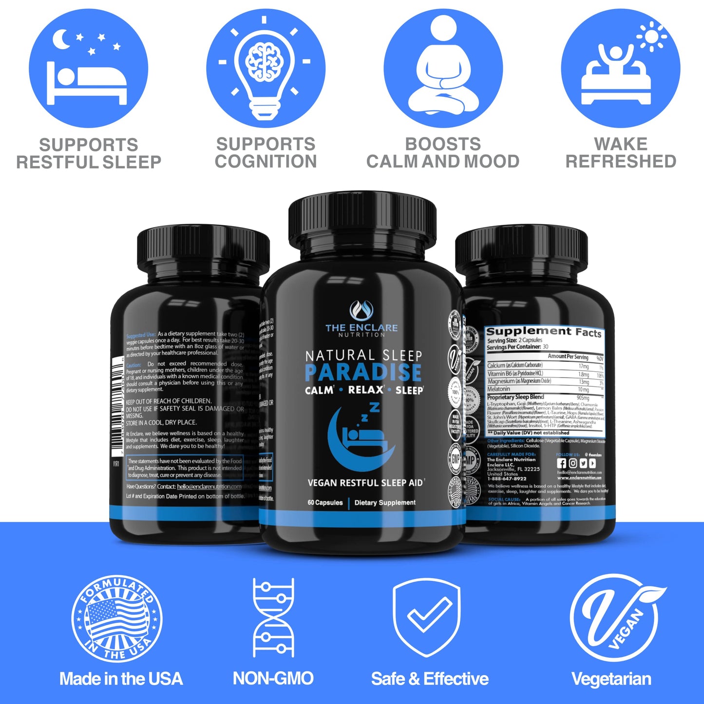 THE ENCLARE NUTRITION Melatonin 10mg Sleep Aid Capsules, 60 Count