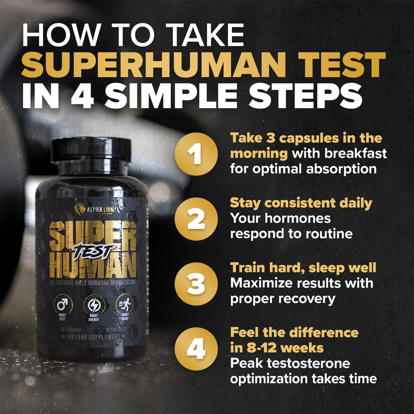 ALPHA LION Superhuman Test Natural Testosterone Booster for Men Capsule 30 Count