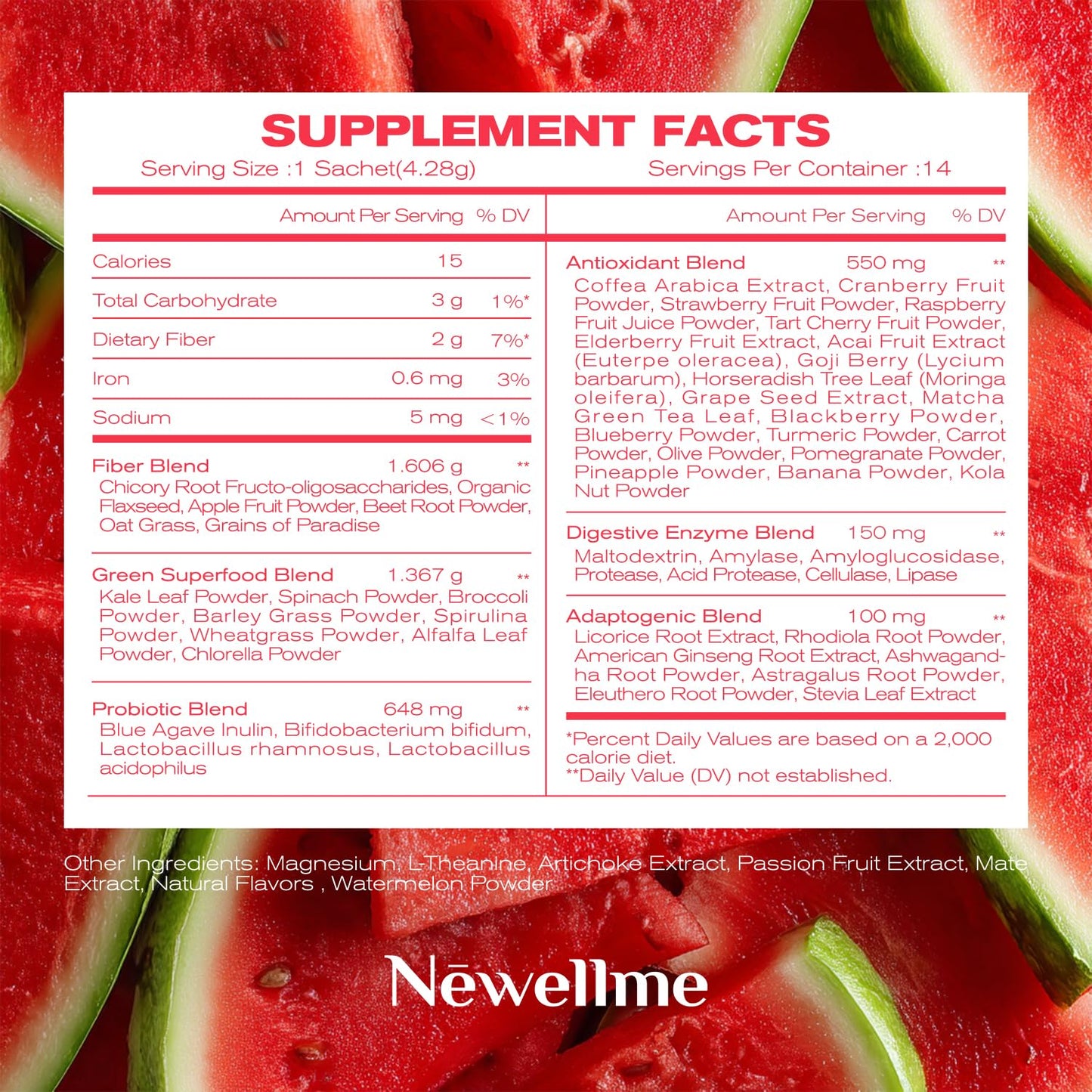 NEWELLME Watermelon Berry Probiotics Powder, 4.4 Ounce