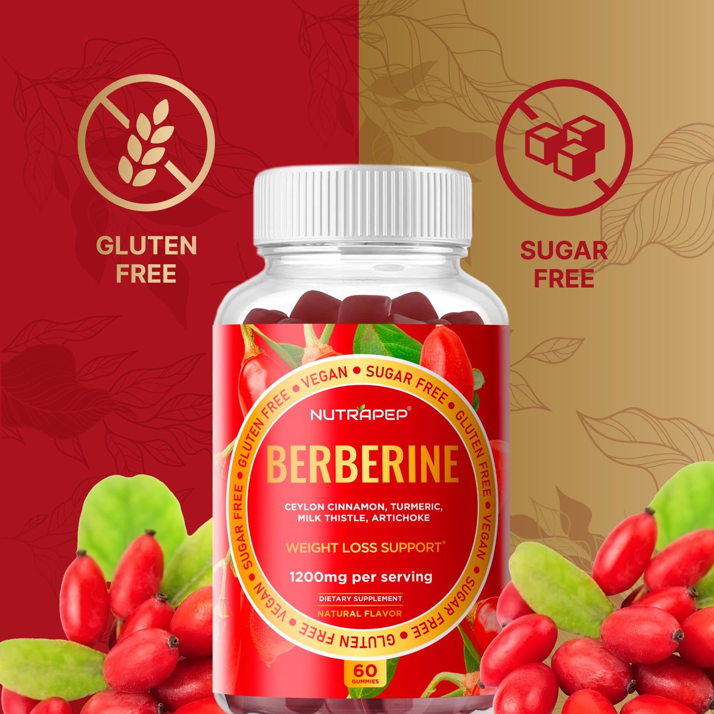 NutraPep Berberine HCl Weight Loss Support Gummies, 60 Count