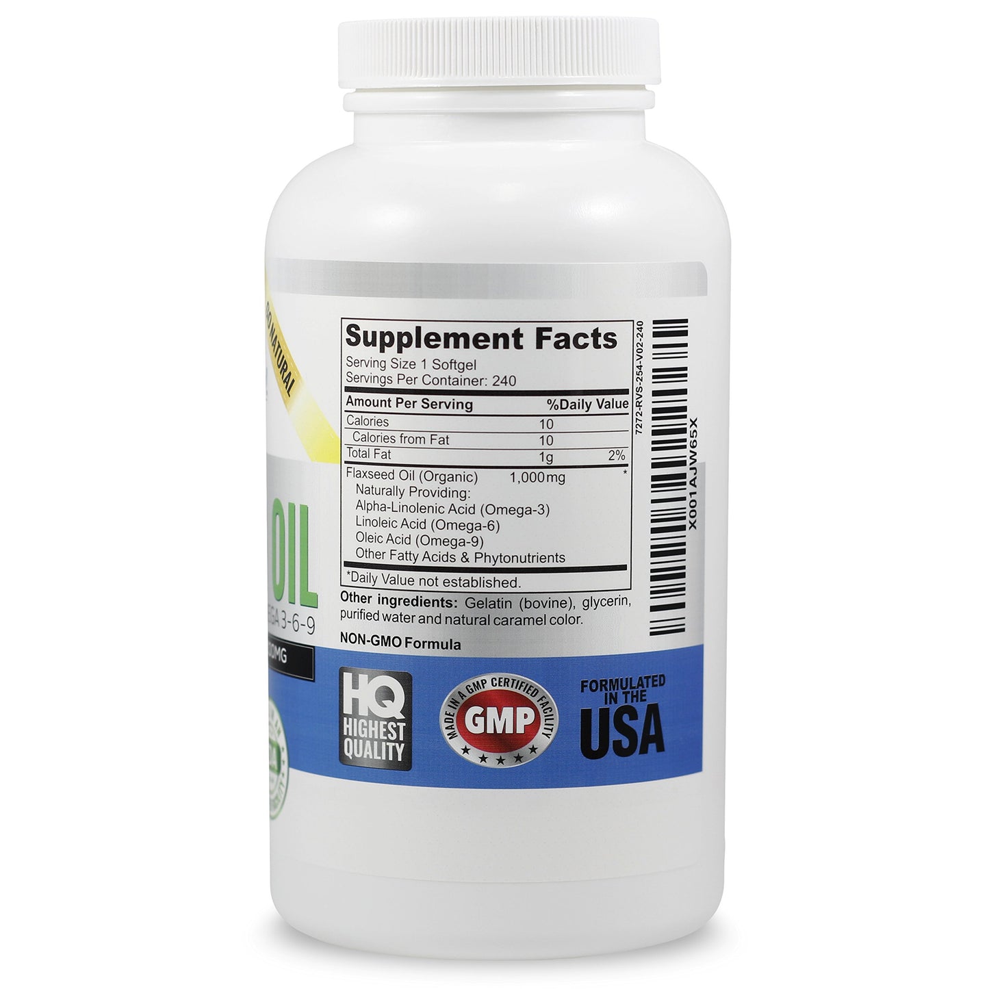Vitalité Now! Organic Flaxseed Oil Softgels Cold Pressed 1000mg, 240 Softgels