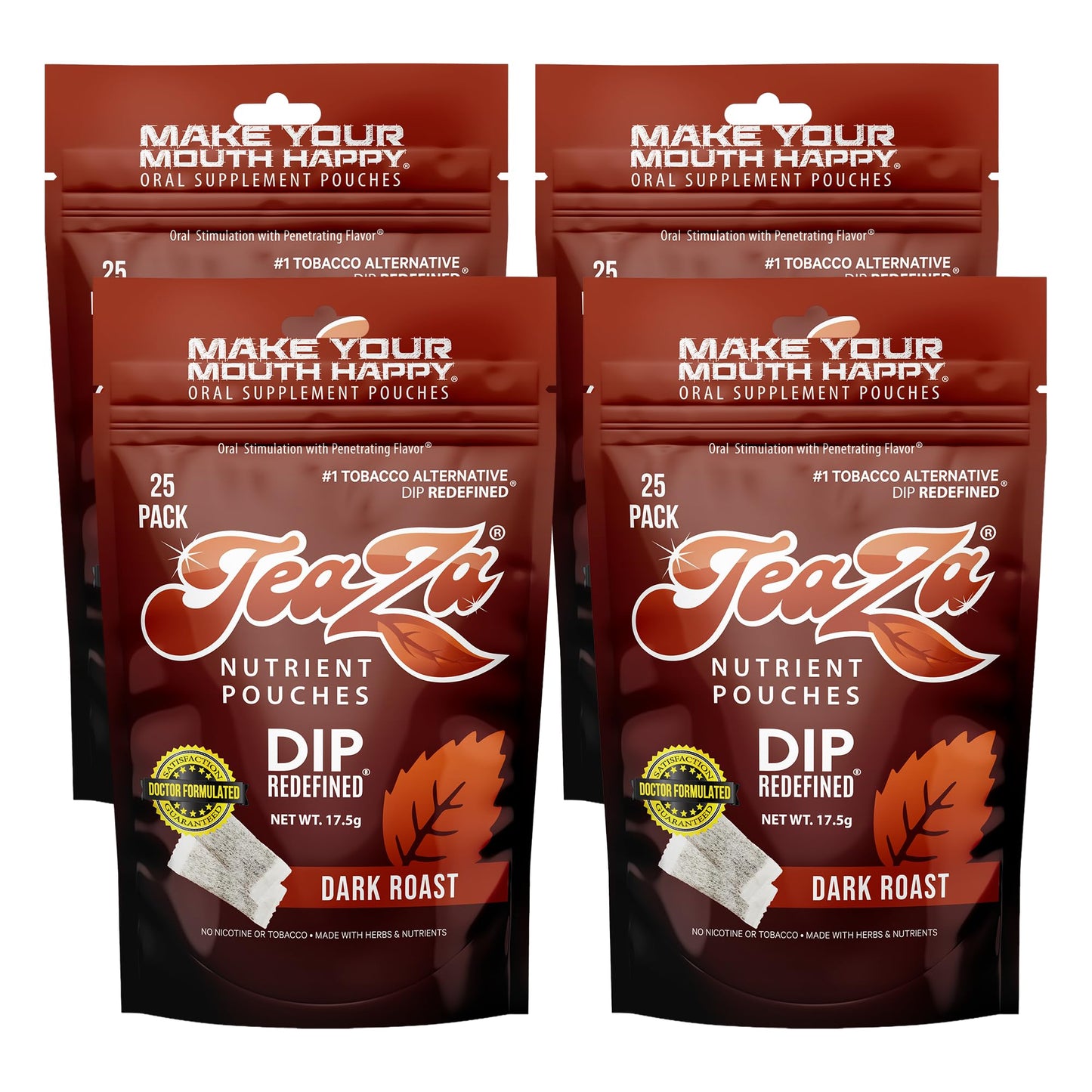 TeaZa Energy Pouches Nicotine-Free Tobacco-Free Dark Roast, 100 Count