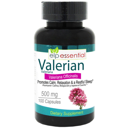 ELP ESSENTIAL Valerian Root 500mg Organic Herb Extract Supplement 100 Capsules