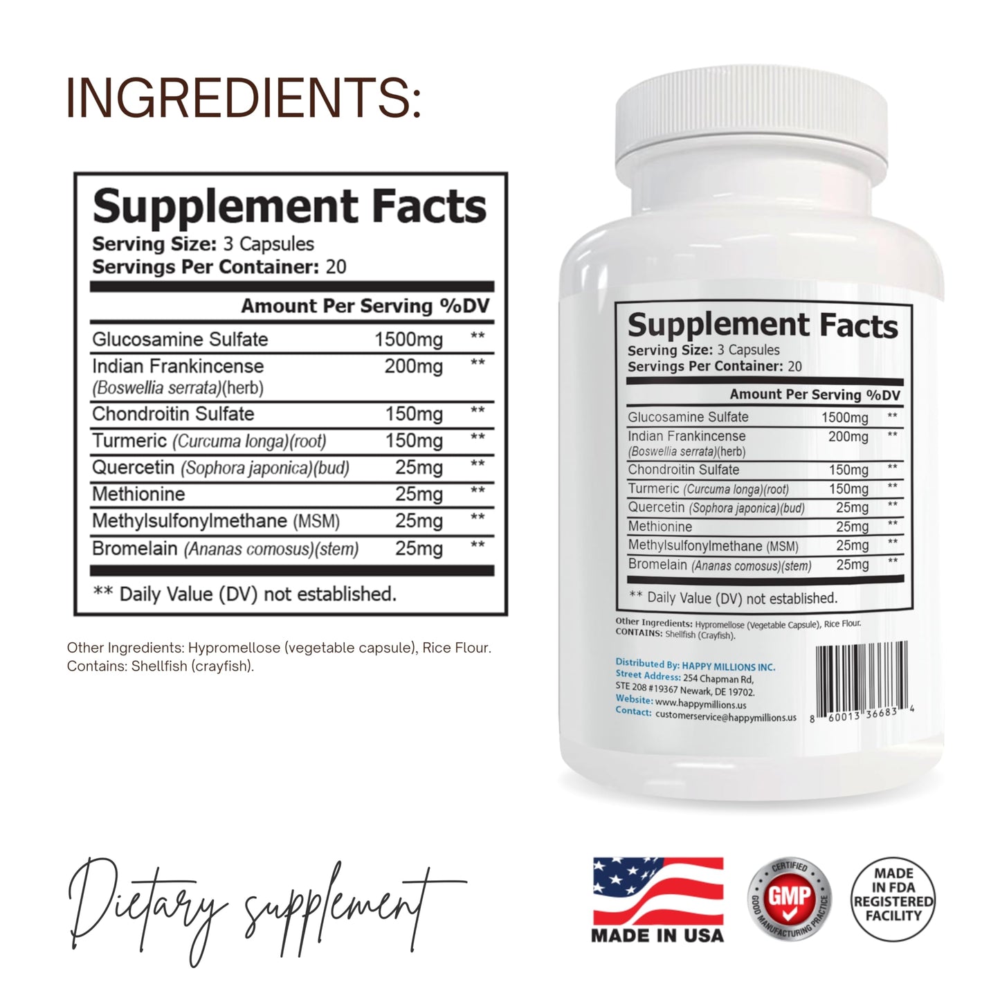 HAPPY MILLIONS JOINTSPARK Joint Support Supplement Capsules 60