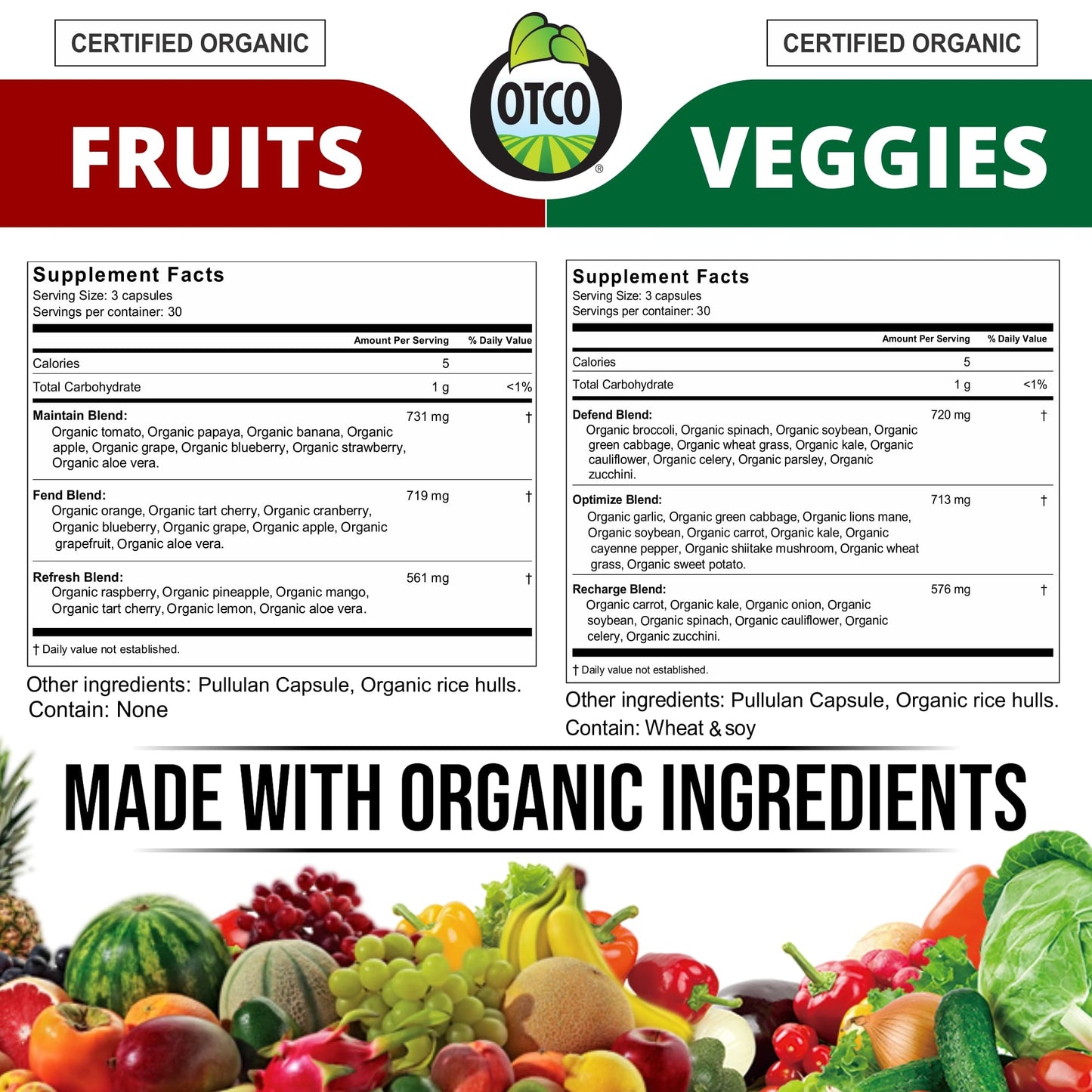 VITINITY Organic Fruits & Veggies Capsules - Superfood Vegetable Vitamin Supplement, Fruits & Greens Blend, 2 Capsules