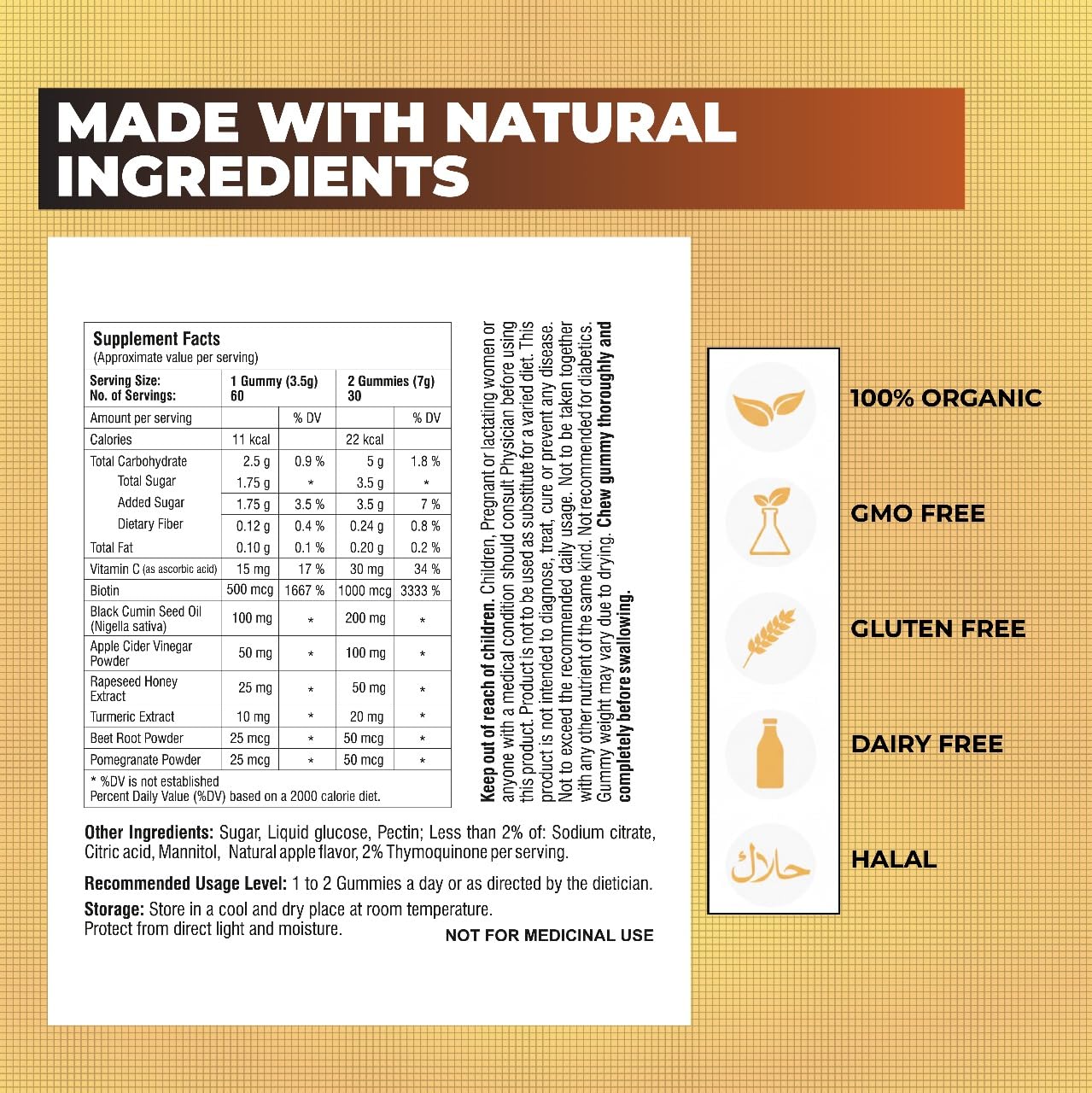 Mishas Black Seed Oil and Honey Gummies, 2% Thymoquinone, Immune Support, Joint Health, 60 Gummies