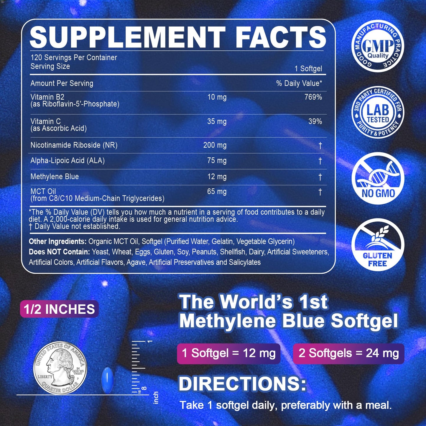 LILICARE Methylene Blue 12mg Softgels, 120 Count