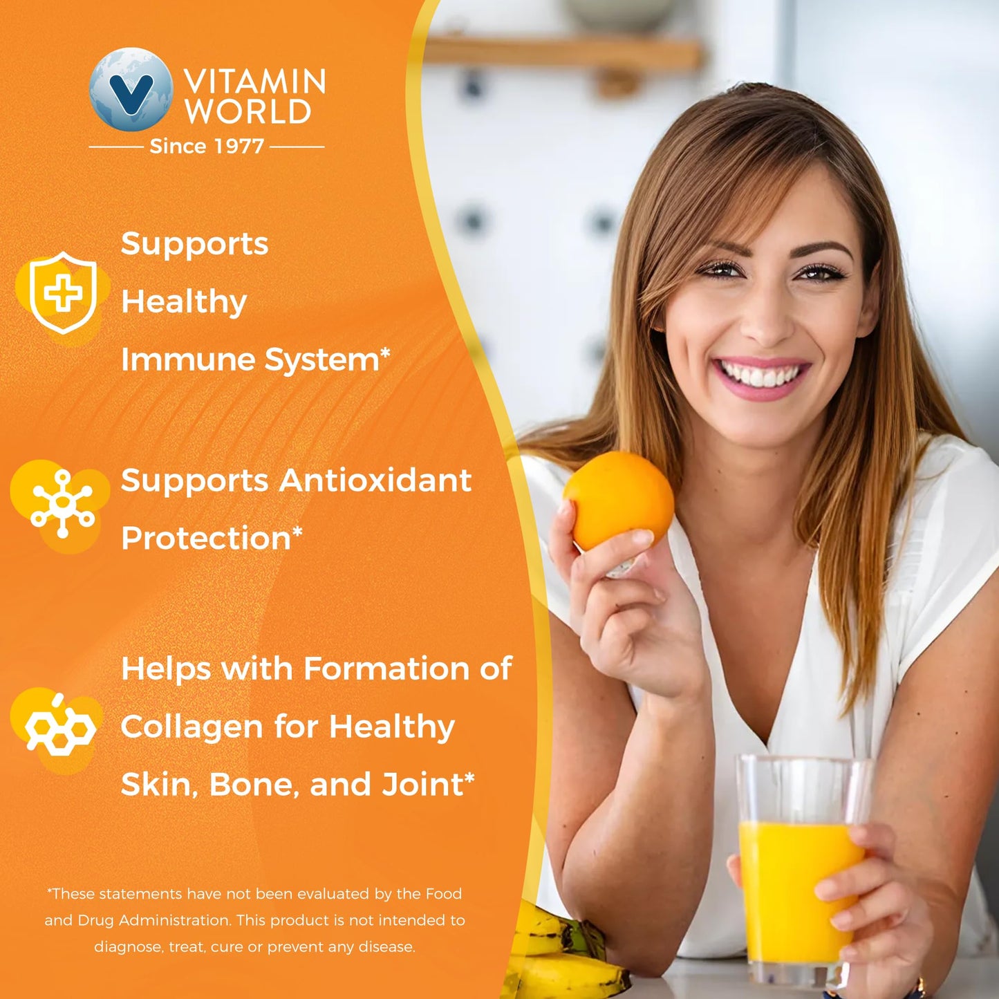 Vitamin World Vitamin C 1000 mg with Bioflavonoids, Immune Support, Antioxidant Protection, Vitamin C Supplement for Collagen Production, Bone & Skin Health, Gluten Free, 100 Capsules