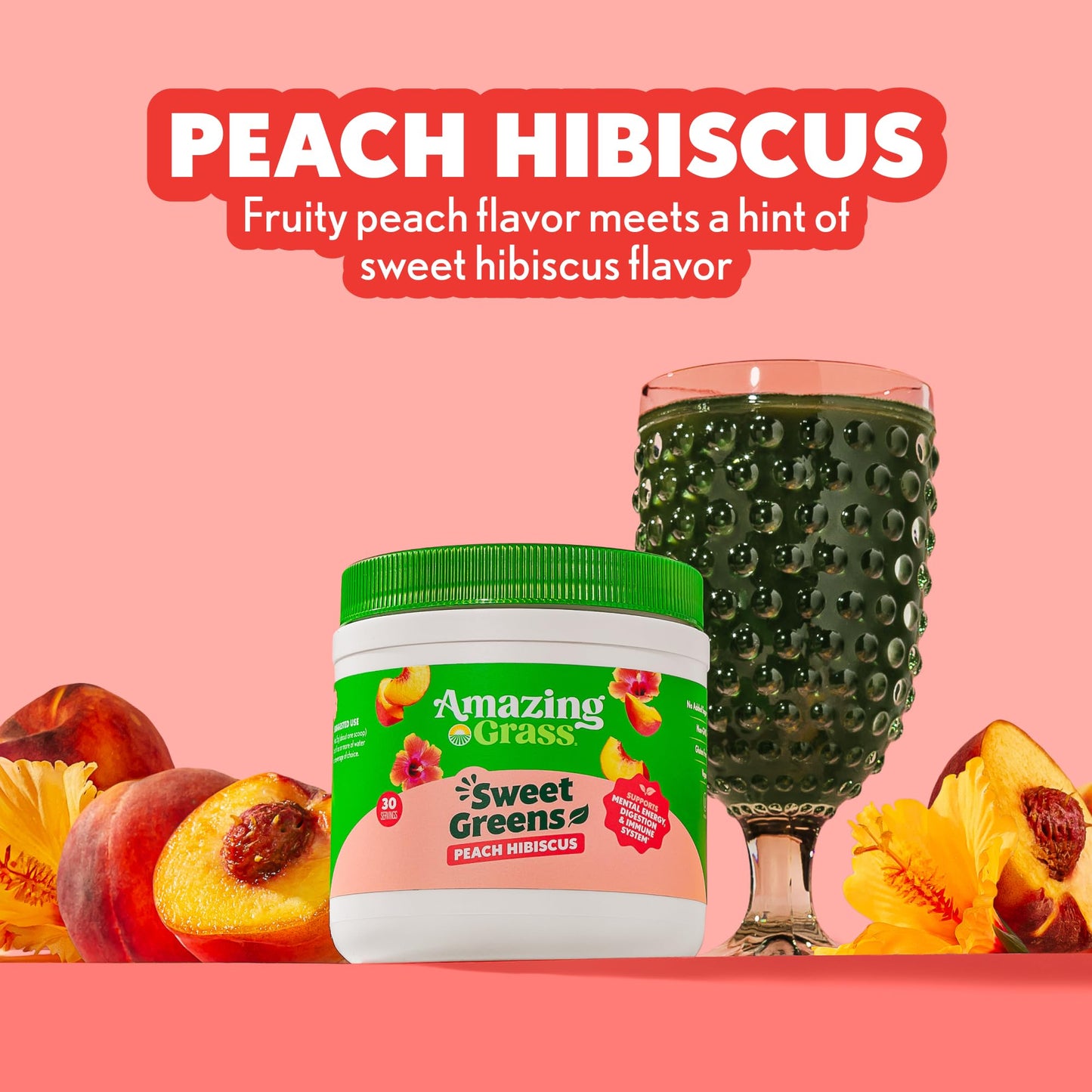 Amazing Grass Sweet Greens and Superfoods Peach Hibiscus Powder 30 Servings