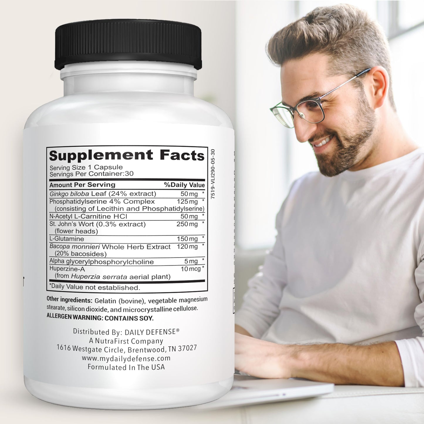 Daily Defense Memory Defense Nootropics Brain Support Supplement Capsule, 30 Count