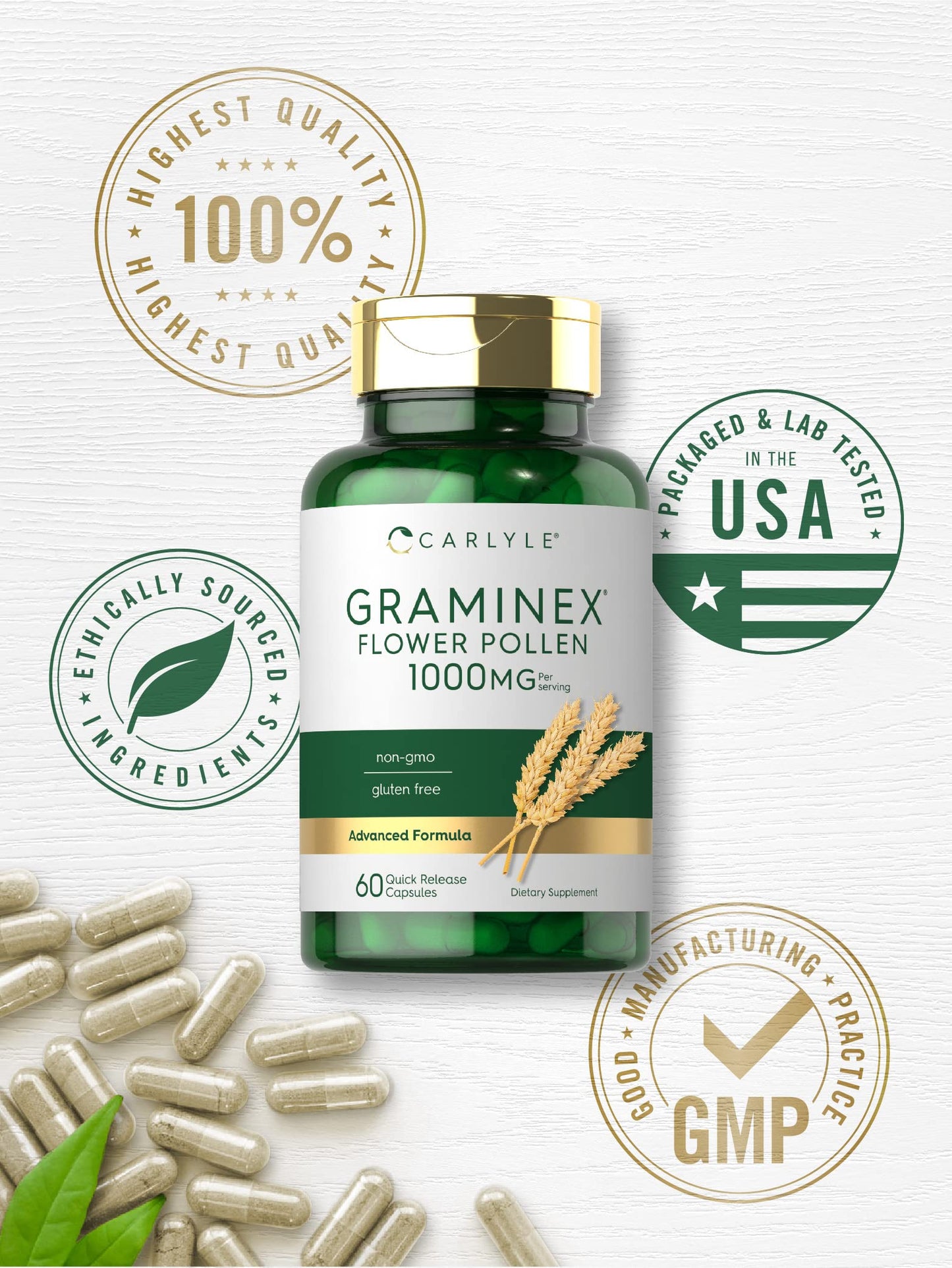 Carlyle Graminex Flower Pollen Extract 1000 mg Capsule 60 Count