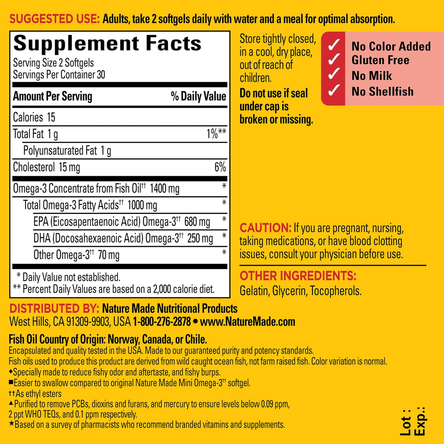 Nature Made Burp Less Fish Oil Omega-3 Softgels, 60-count