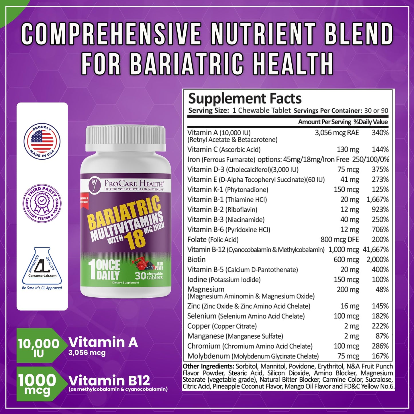 ProCare Health Bariatric Chewable Multivitamin with Iron 18 mg 30 Tablets