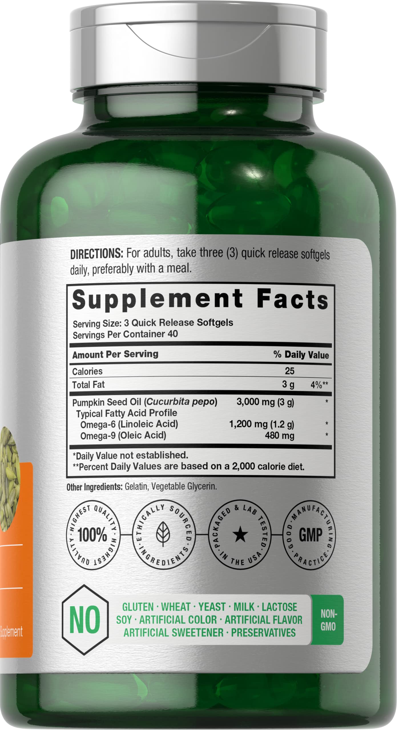 Horbäach Pumpkin Seed Oil 3000mg Softgel Capsules, 120 Count