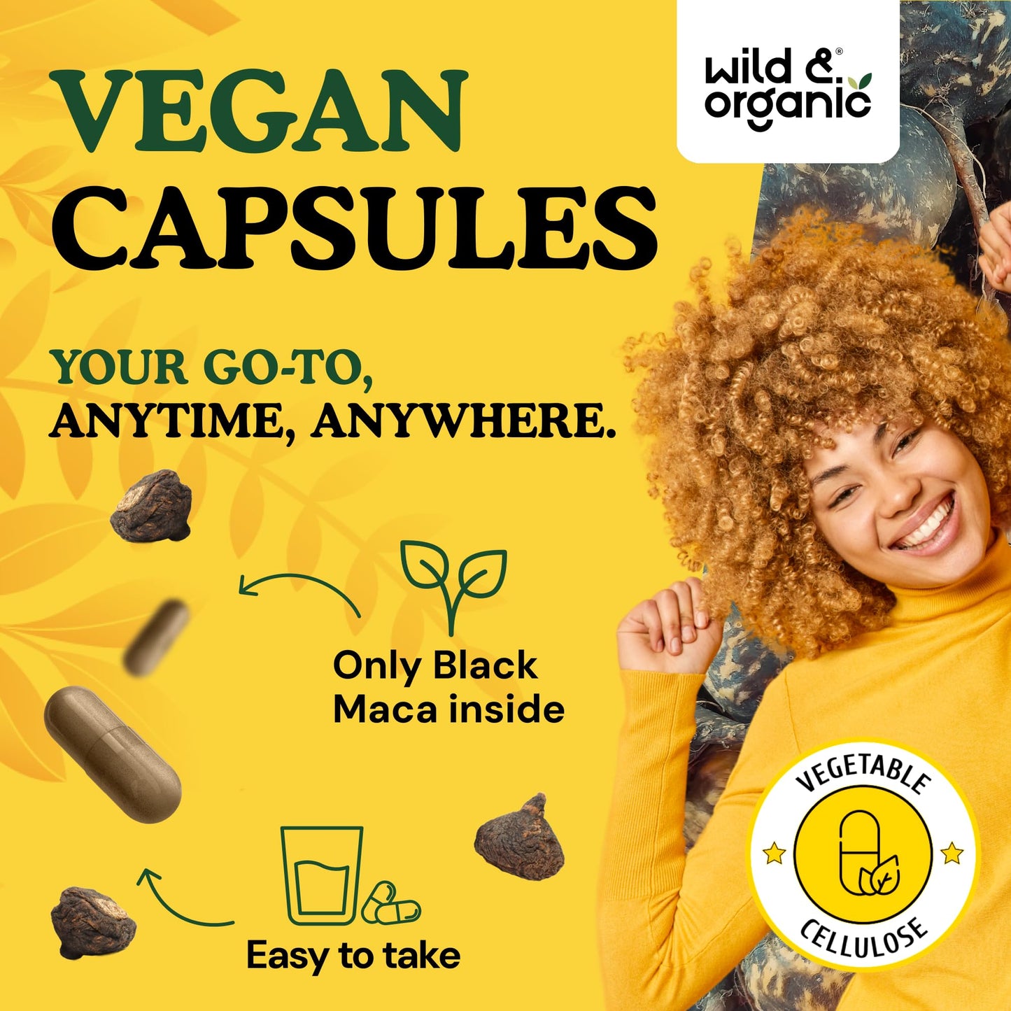 Wild & Organic Black Maca 500 mg Capsules, 120 Count